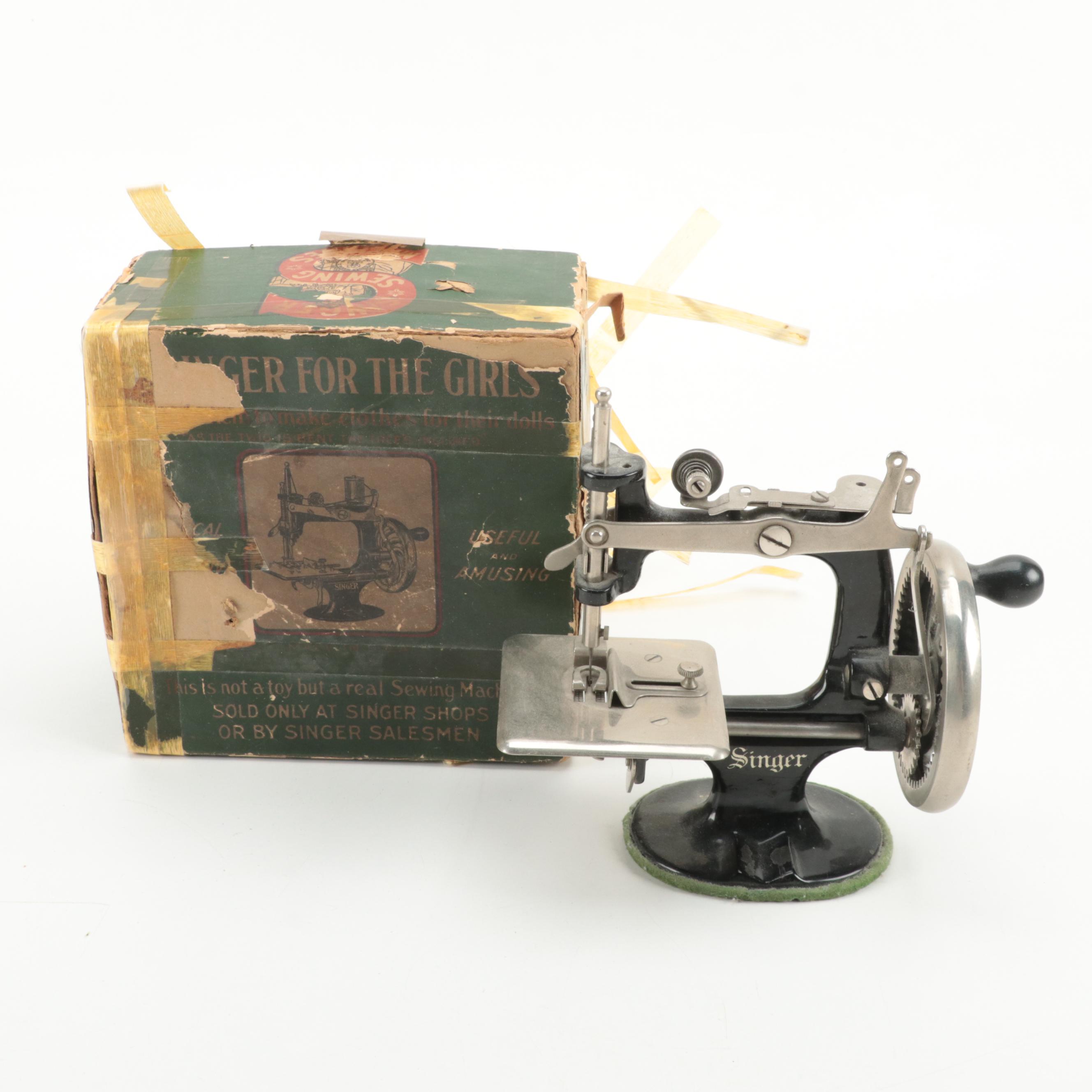 Singer "For the Girls" Child's Sewing Machine with Singer Tray and Ephemera