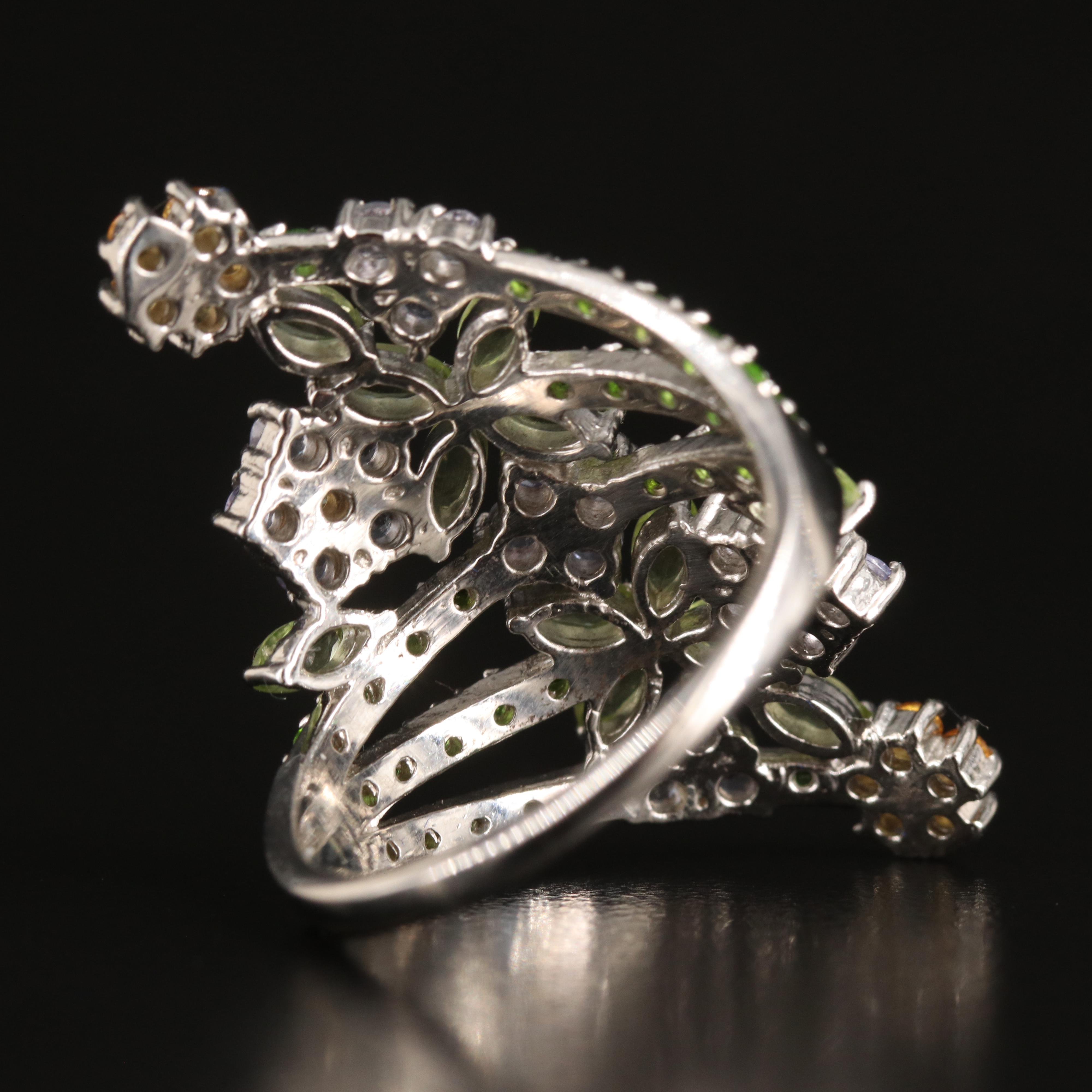 Sterling Gemstone Flower Bypass Ring