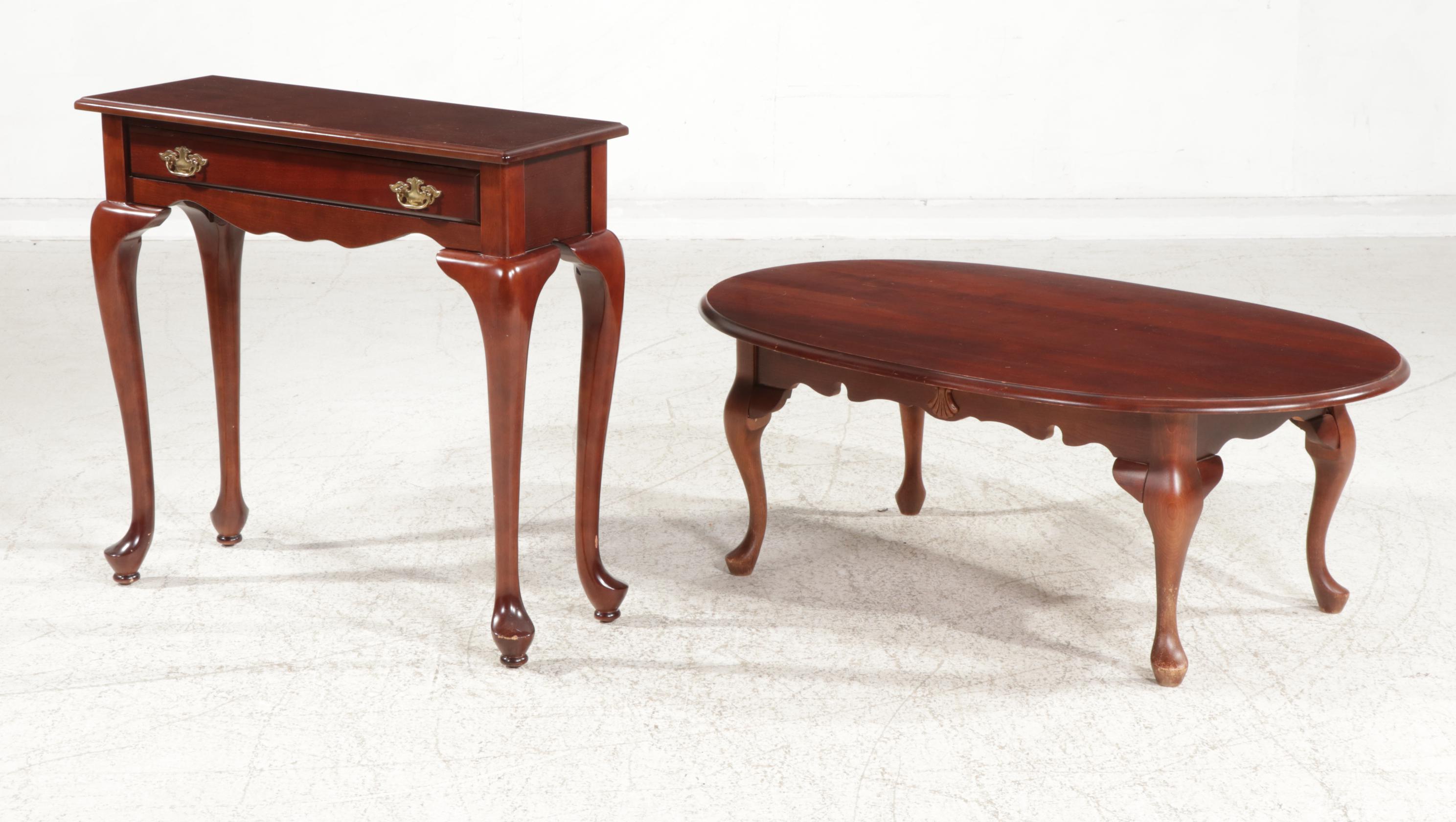 Queen Anne Style Cherry Coffee Table and Bombay Company Side Table