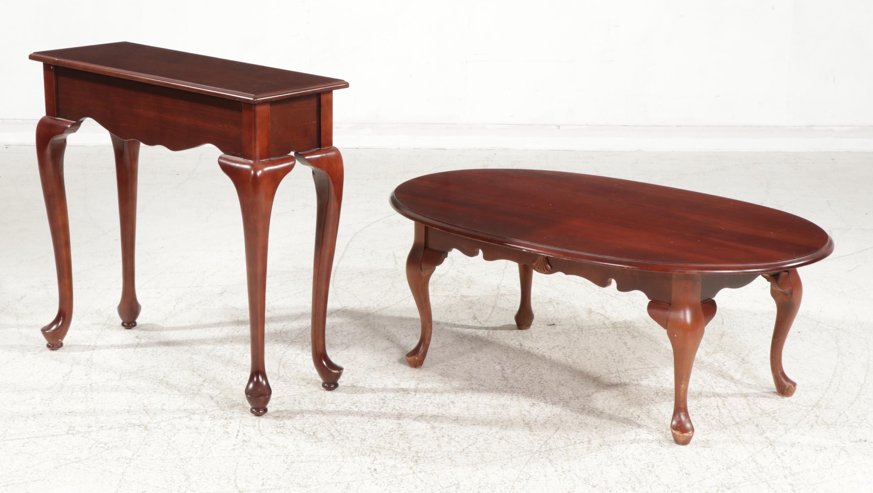 Queen Anne Style Cherry Coffee Table and Bombay Company Side Table