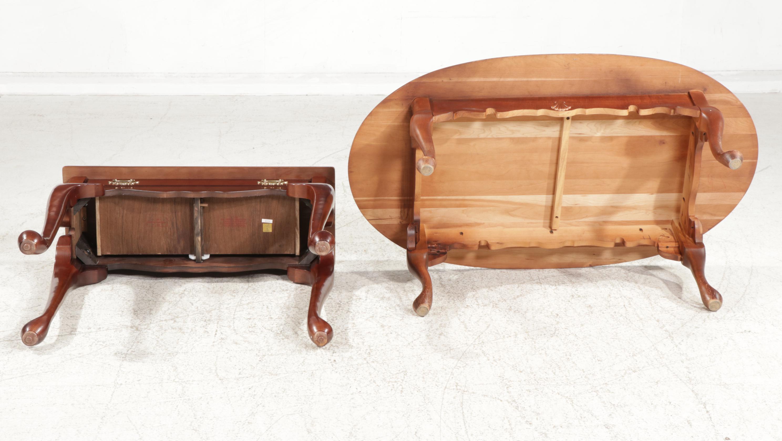 Queen Anne Style Cherry Coffee Table and Bombay Company Side Table