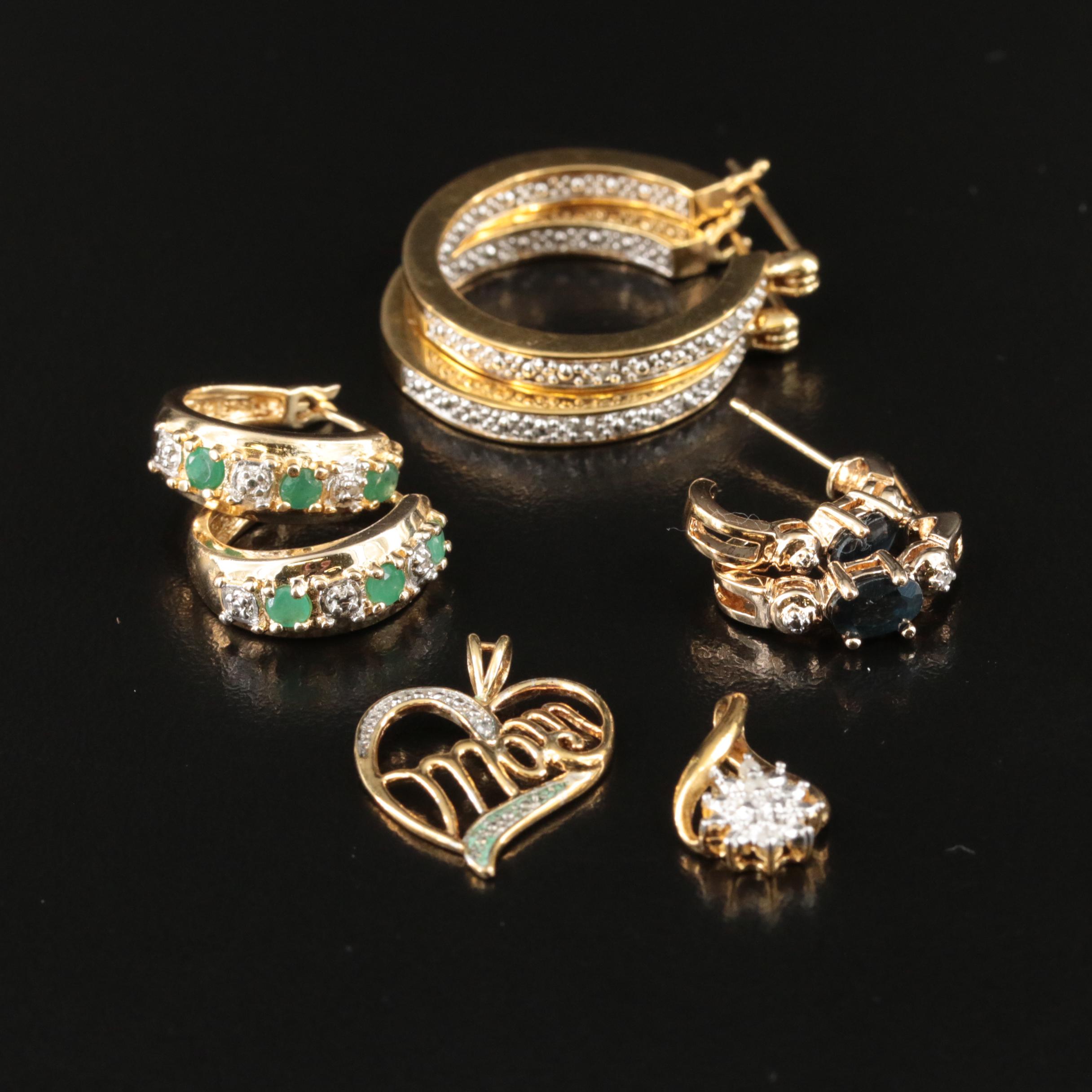 Sterling Sapphire and Diamond Earrings and Pendants