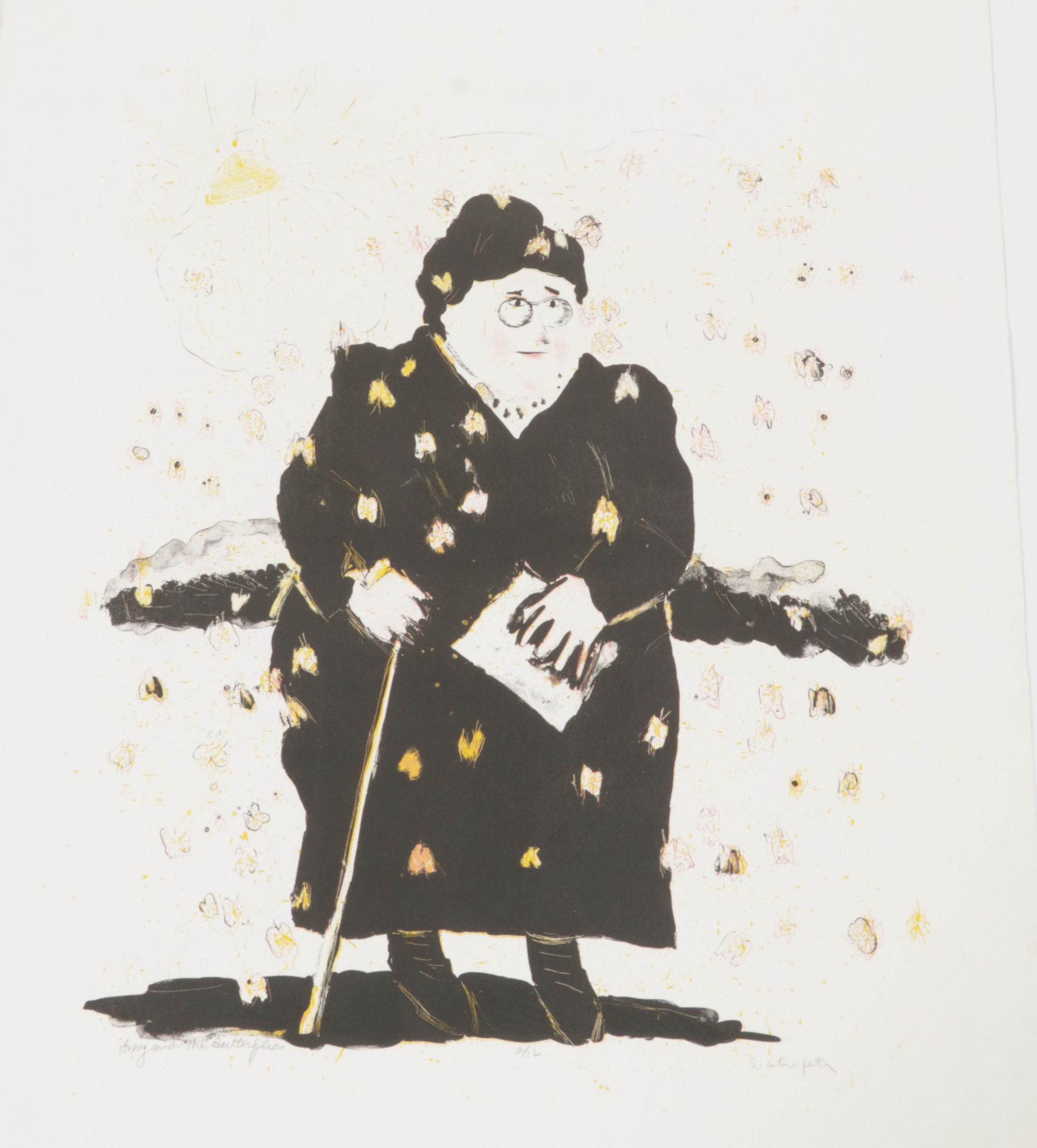 Sidney Chafetz Color Lithograph "Amy and the Butterflies," 1985