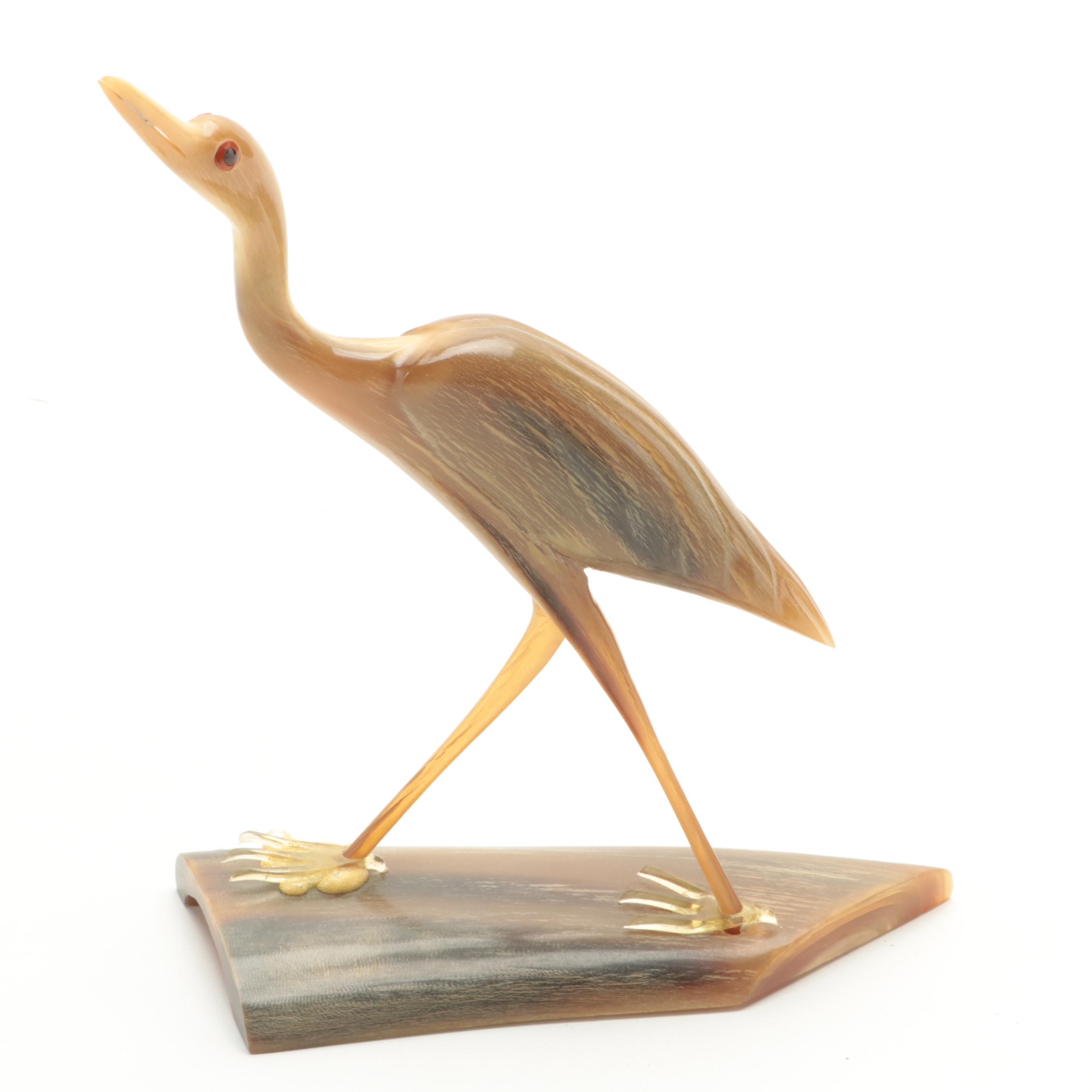 Hand-Carved Horn Heron Figurines