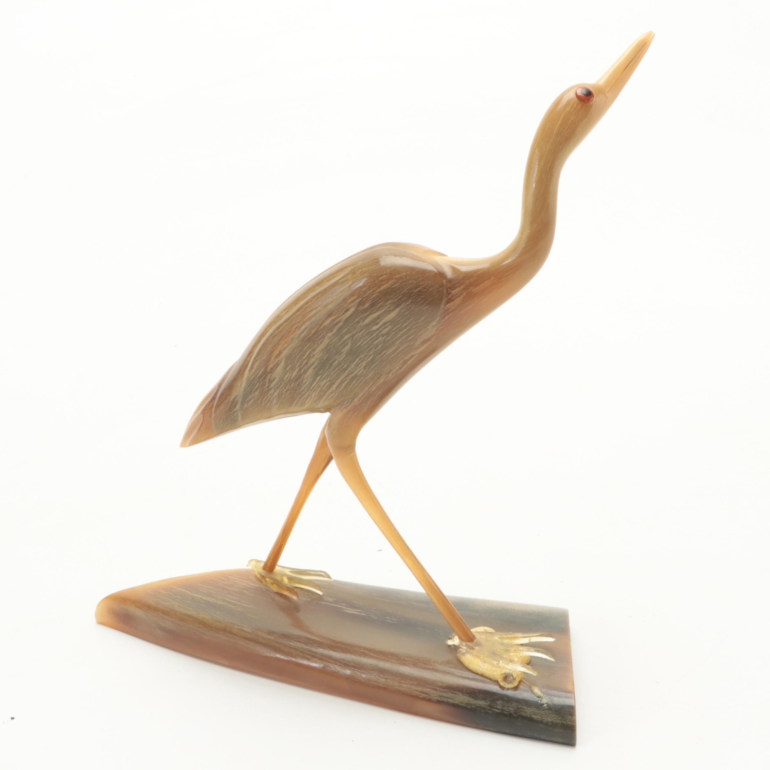 Hand-Carved Horn Heron Figurines