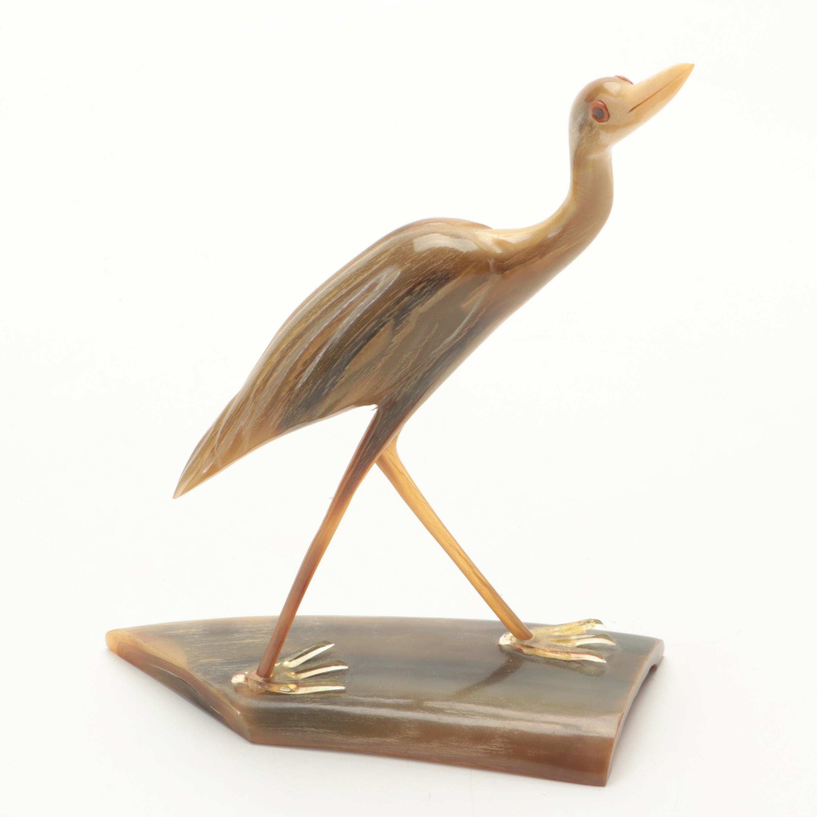 Hand-Carved Horn Heron Figurines