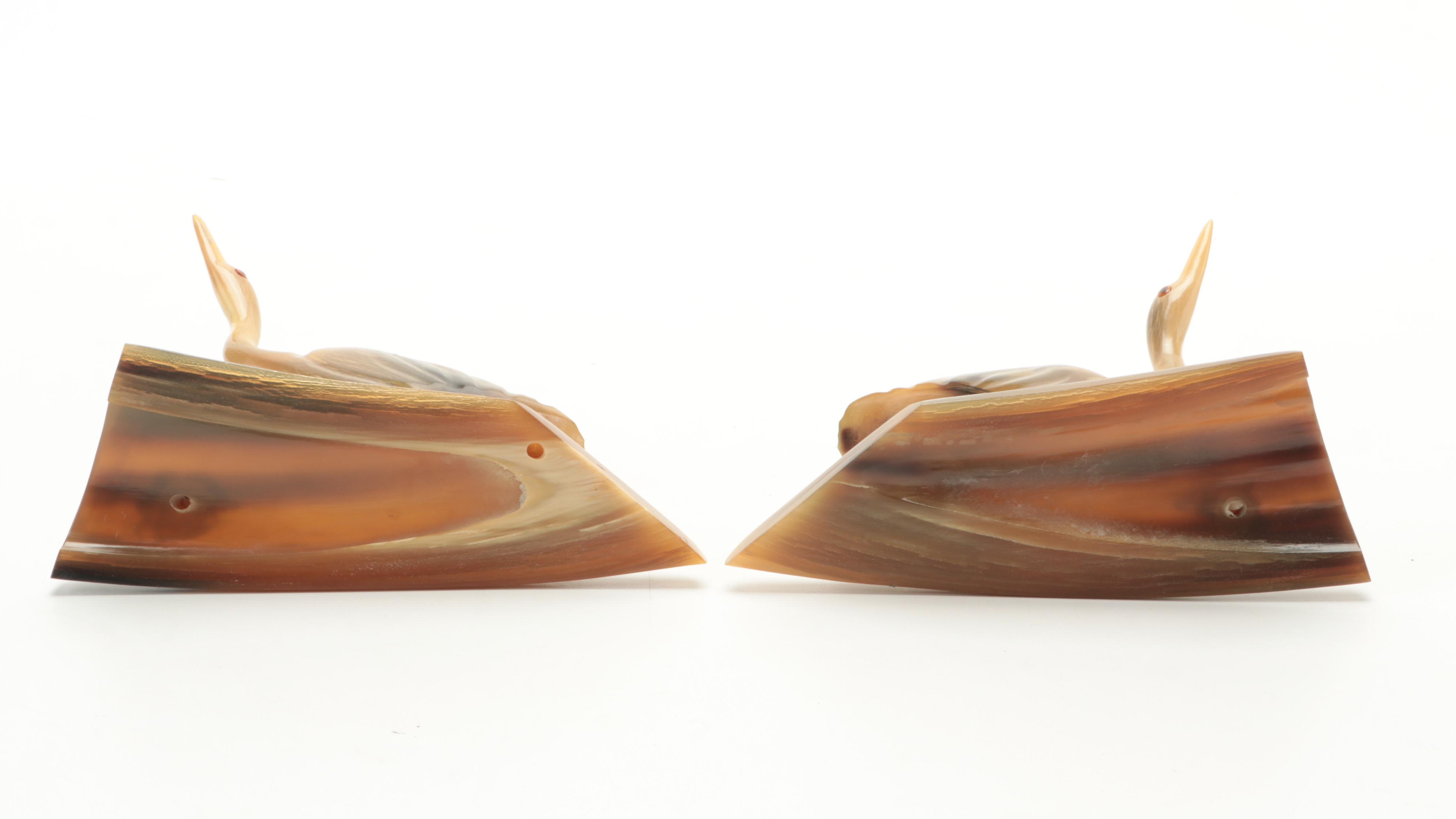 Hand-Carved Horn Heron Figurines