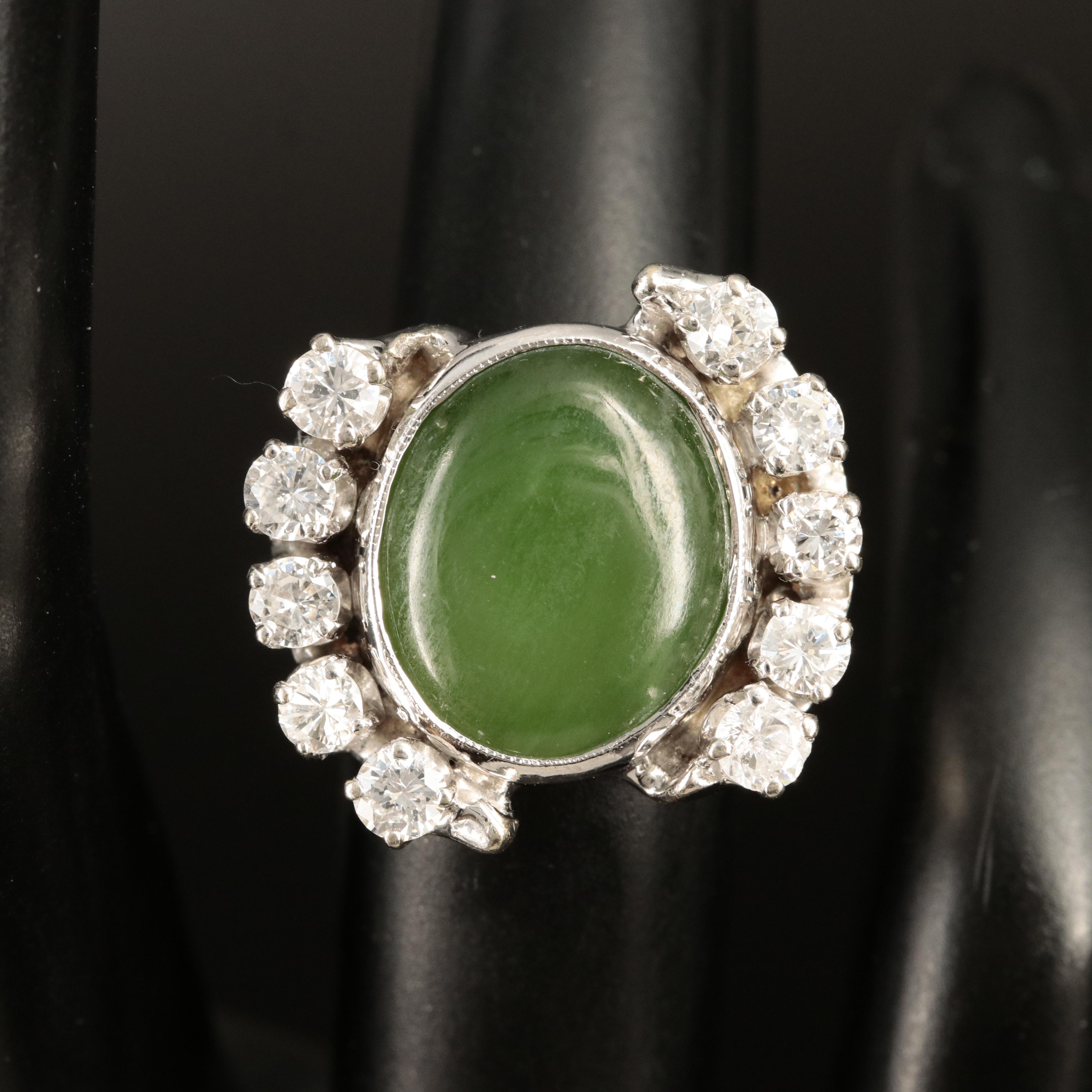 14K Nephrite and 1.05 CTW Diamond Ring