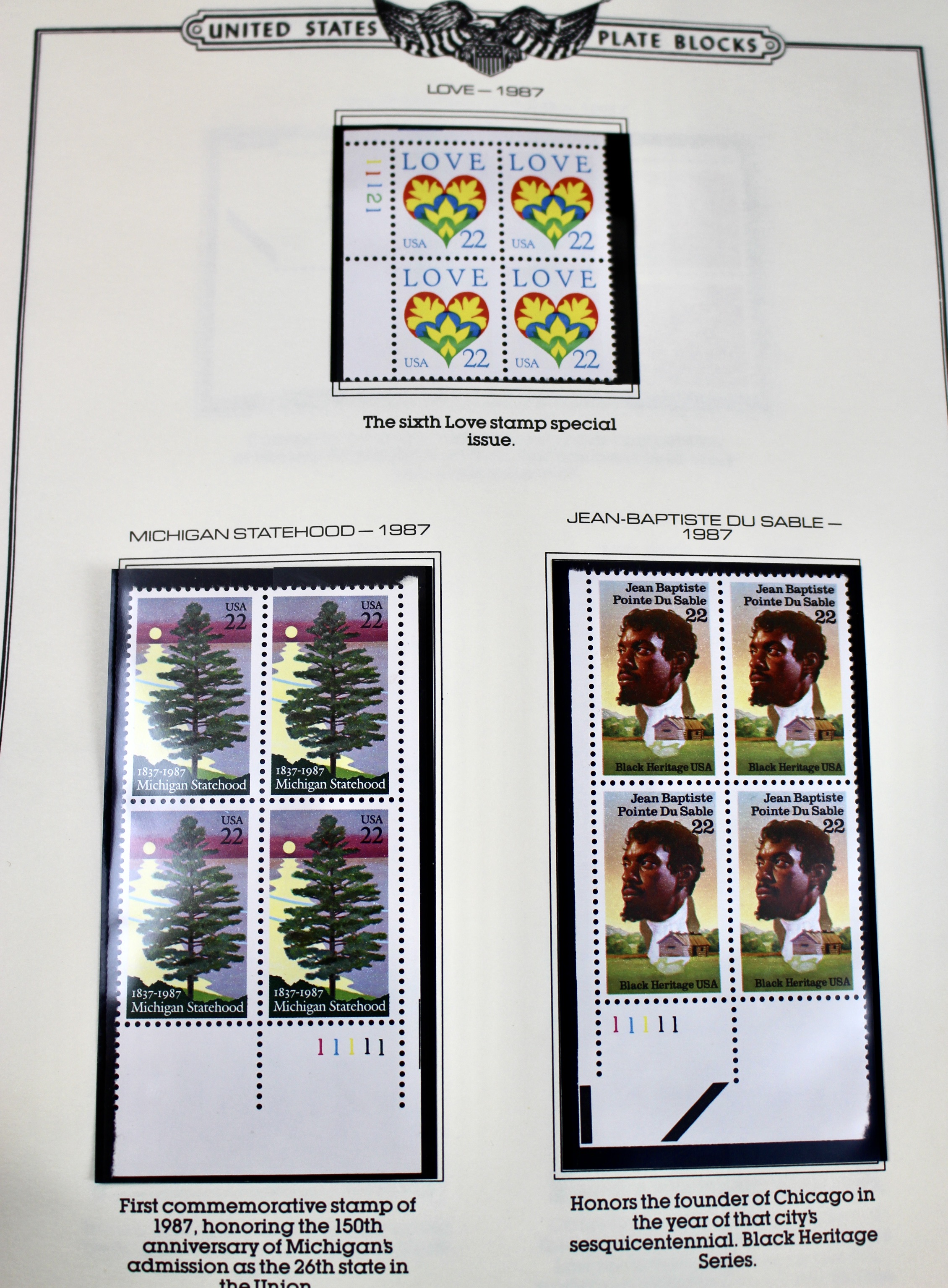 U.S. Postage Stamp Plate Block Collection, 1987 to 1995