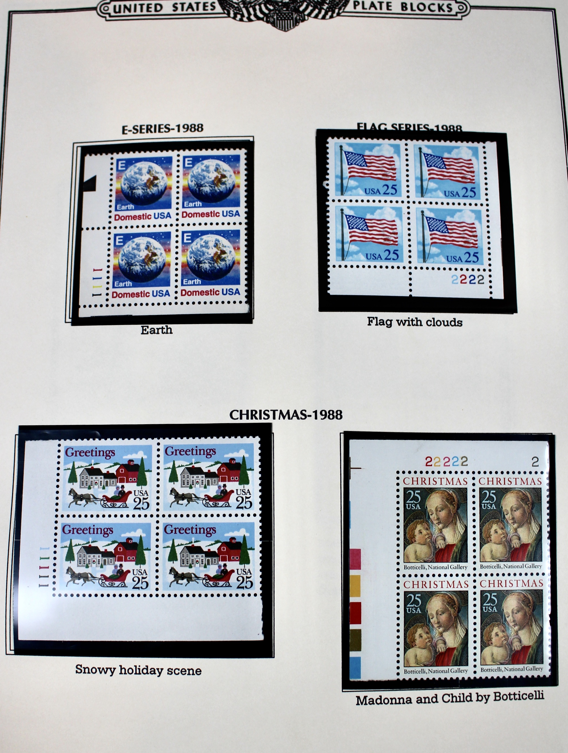 U.S. Postage Stamp Plate Block Collection, 1987 to 1995