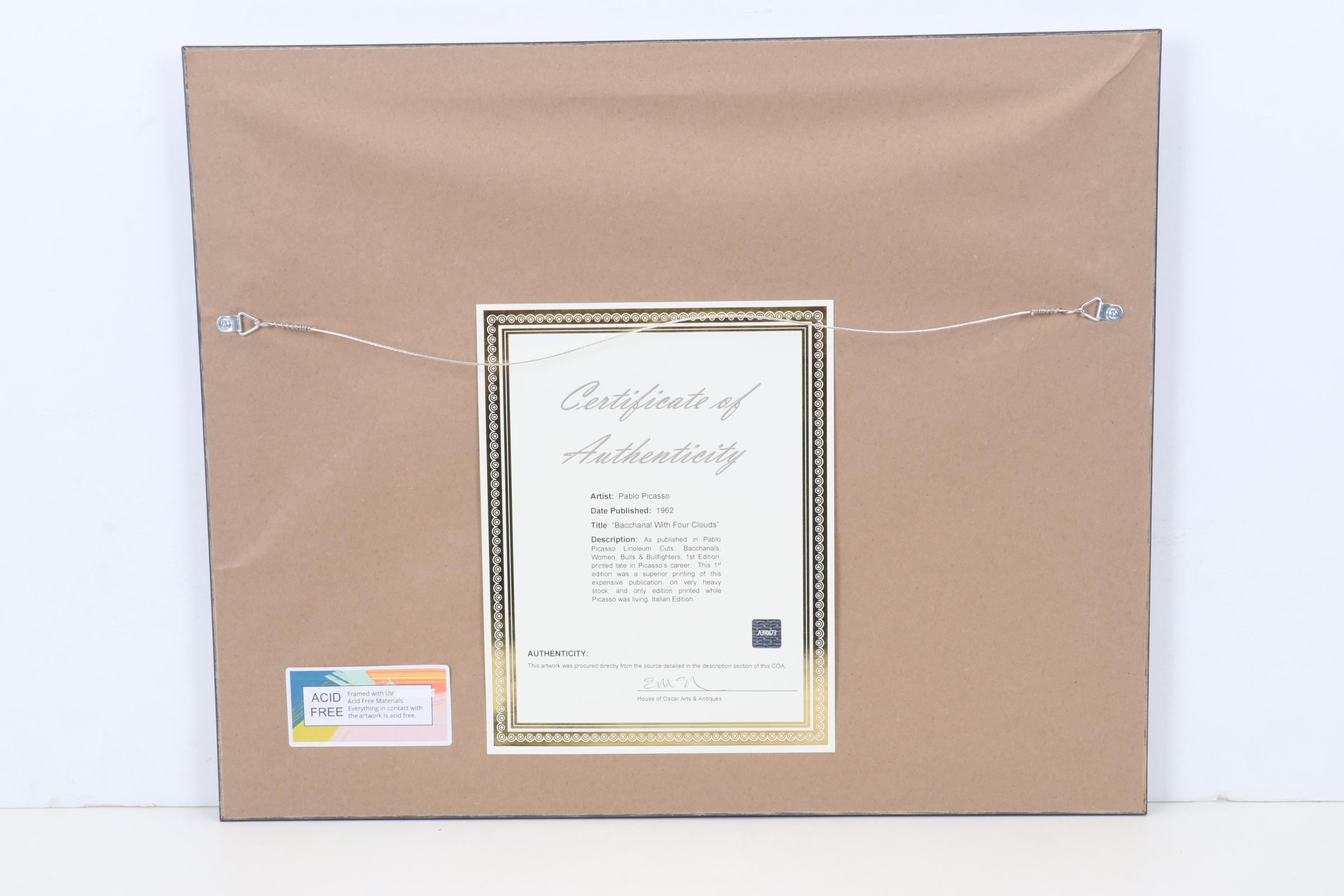 Pablo Picasso Color Linocut "Bacanal con cuatro nubes," 1962