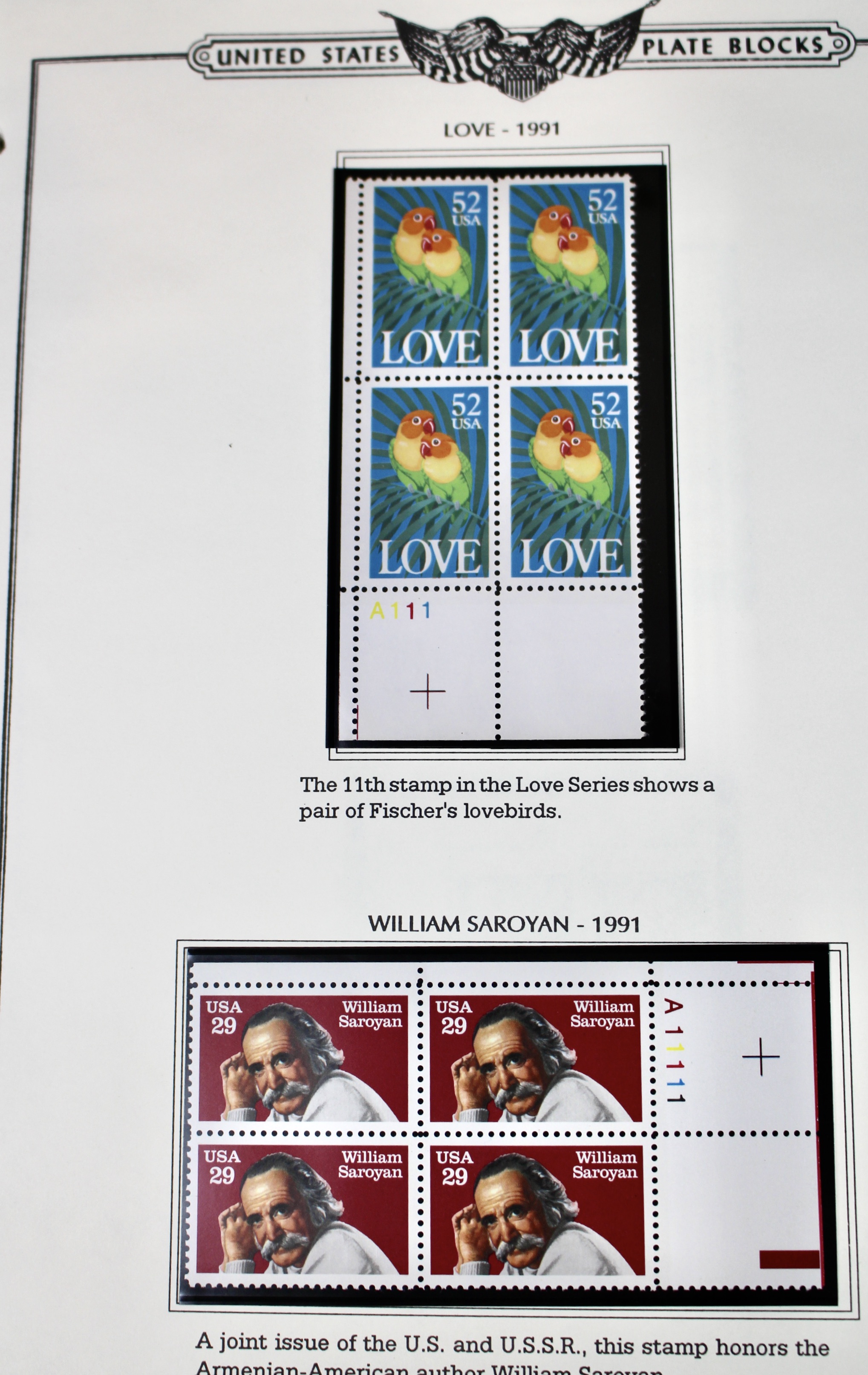 U.S. Postage Stamp Plate Block Collection, 1987 to 1995