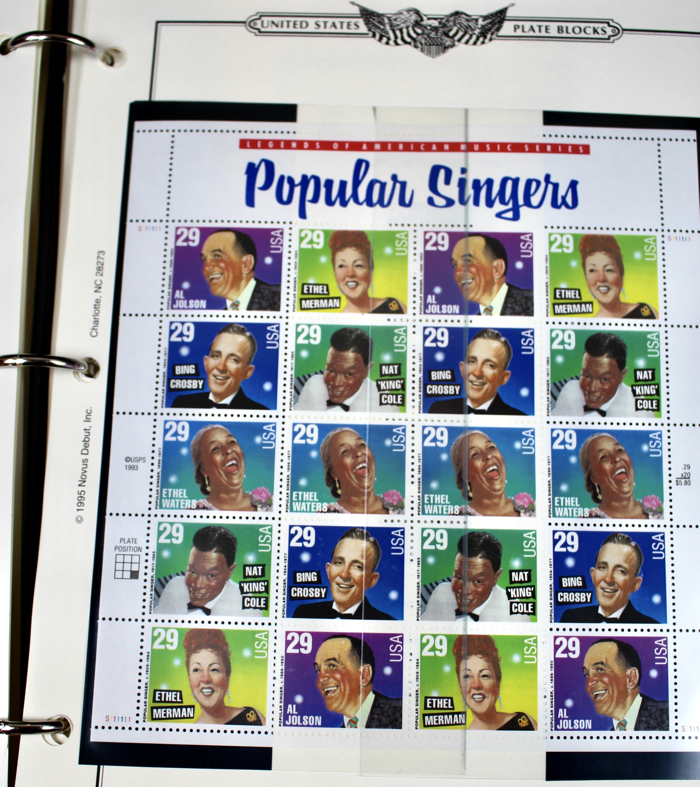 U.S. Postage Stamp Plate Block Collection, 1987 to 1995