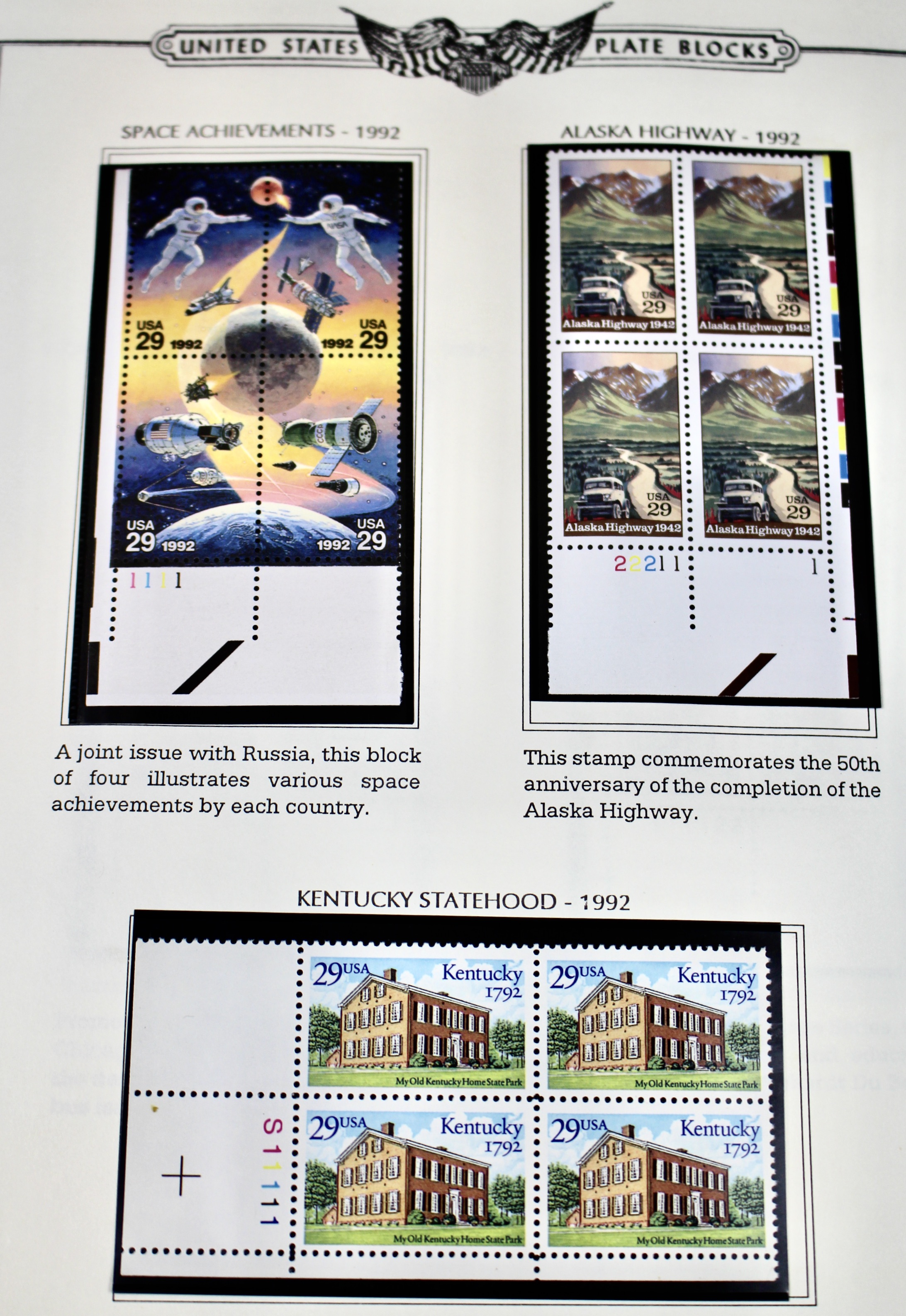 U.S. Postage Stamp Plate Block Collection, 1987 to 1995