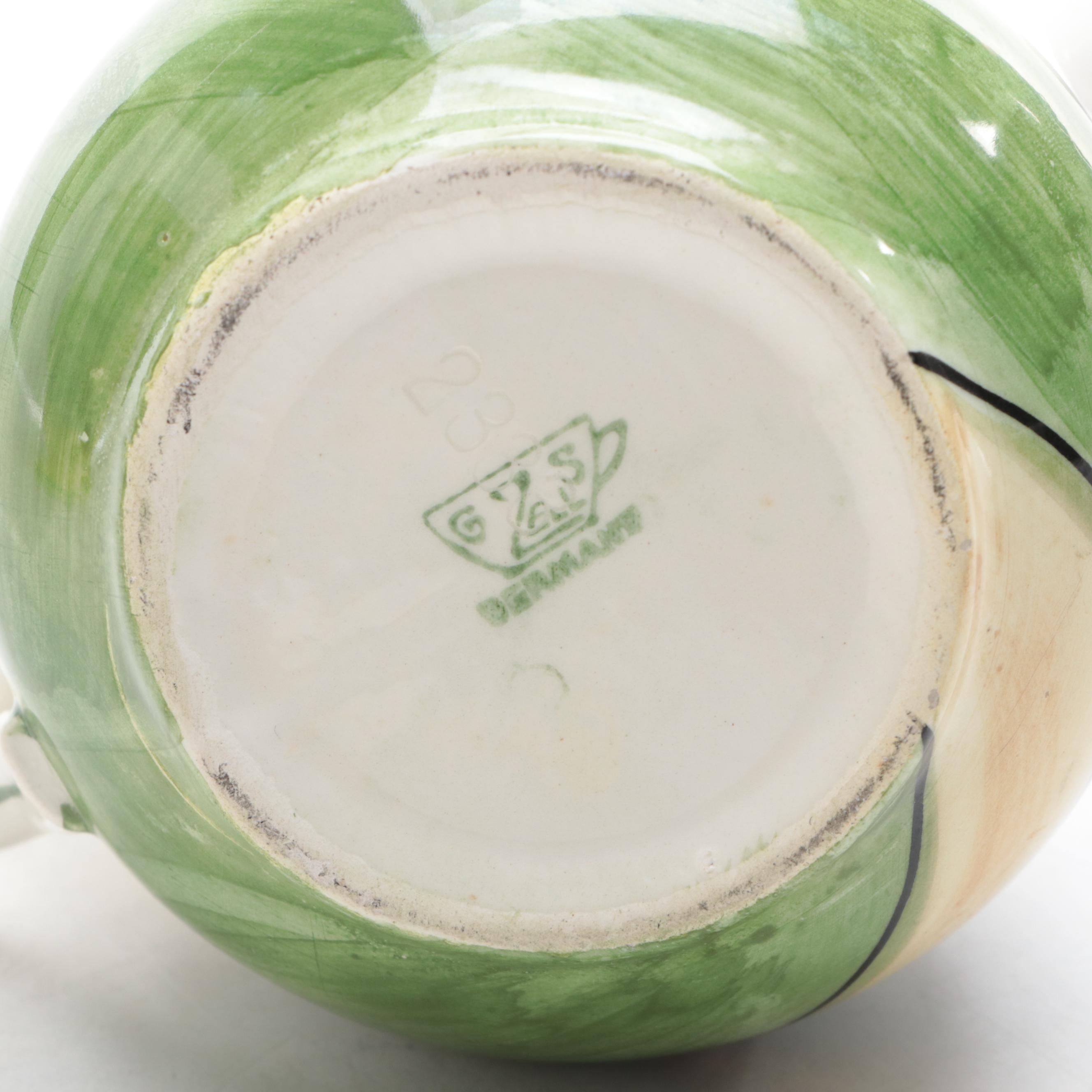 Wardle England Pottery Pitcher with German Zell Pitcher and Toby Miniatures