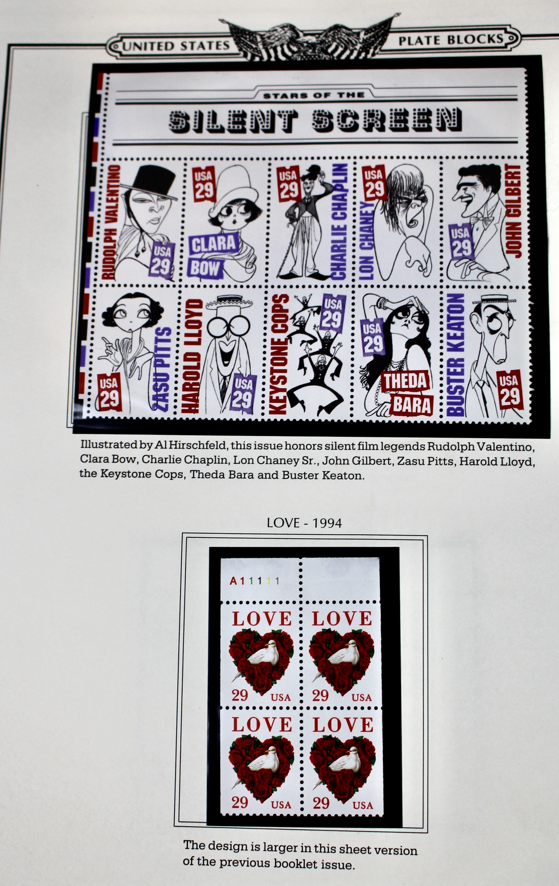 U.S. Postage Stamp Plate Block Collection, 1987 to 1995