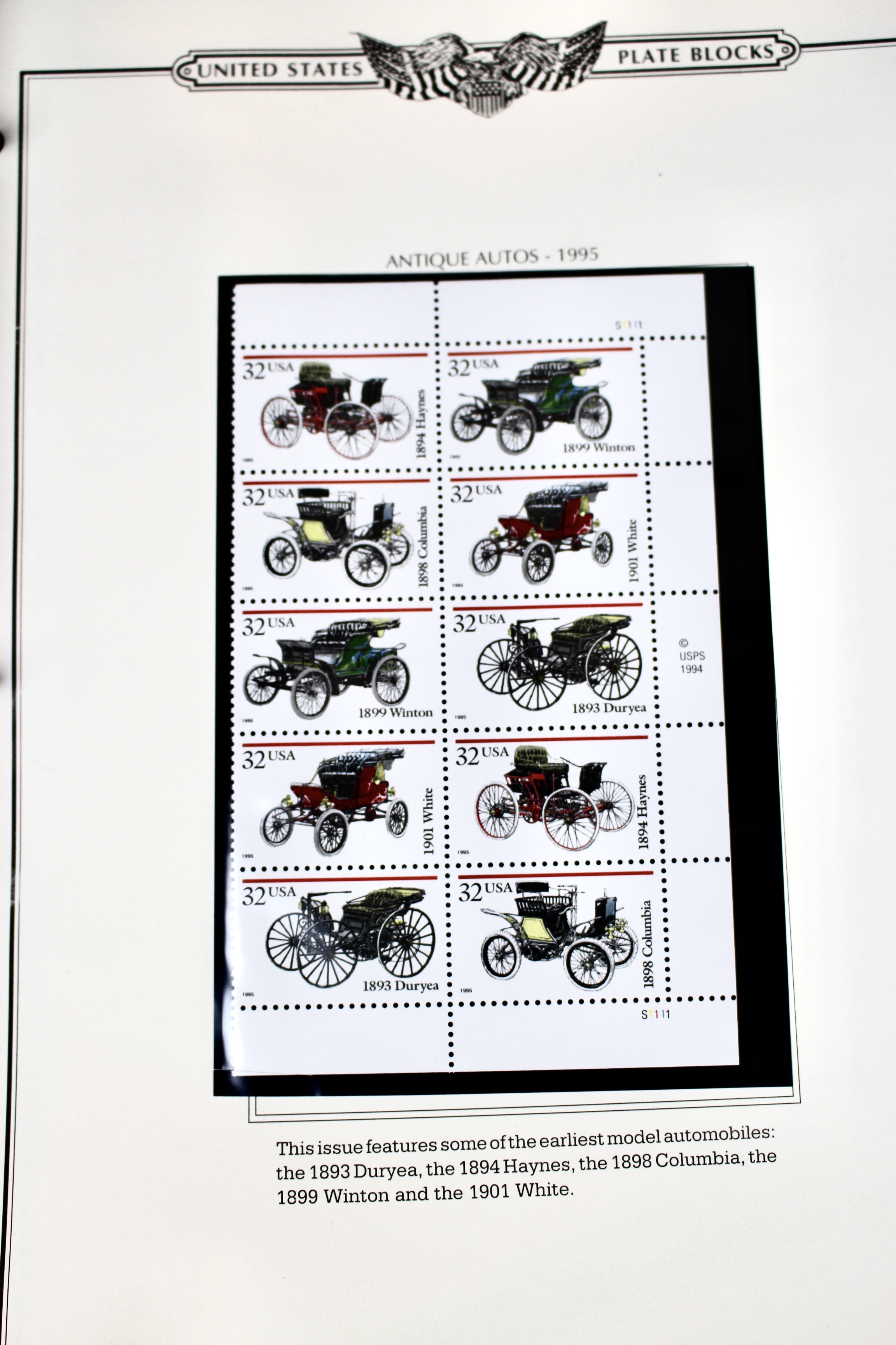U.S. Postage Stamp Plate Block Collection, 1987 to 1995