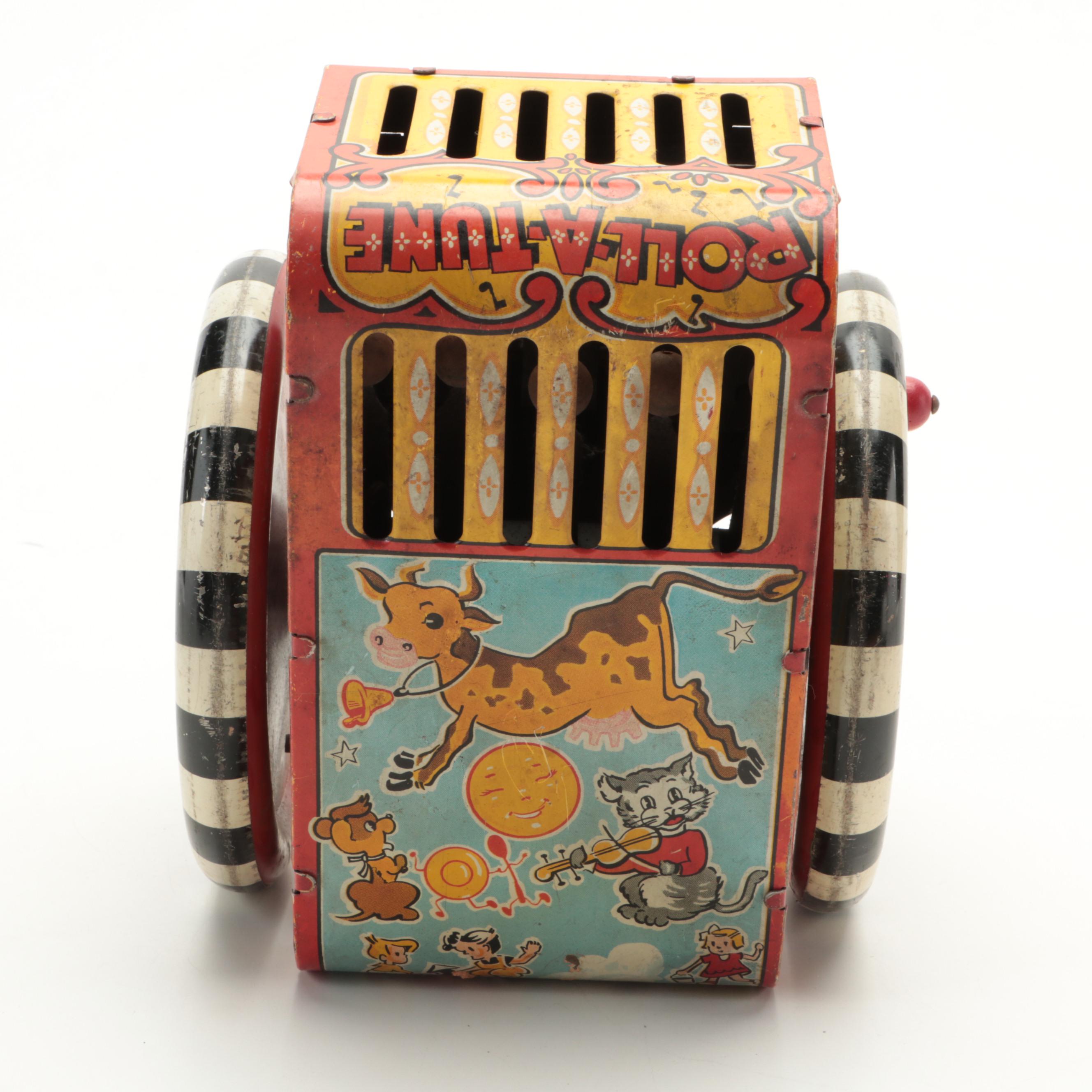 Marx Toys Tin Lithograph Roll-A-Tune with Marx Super Streamline Racer