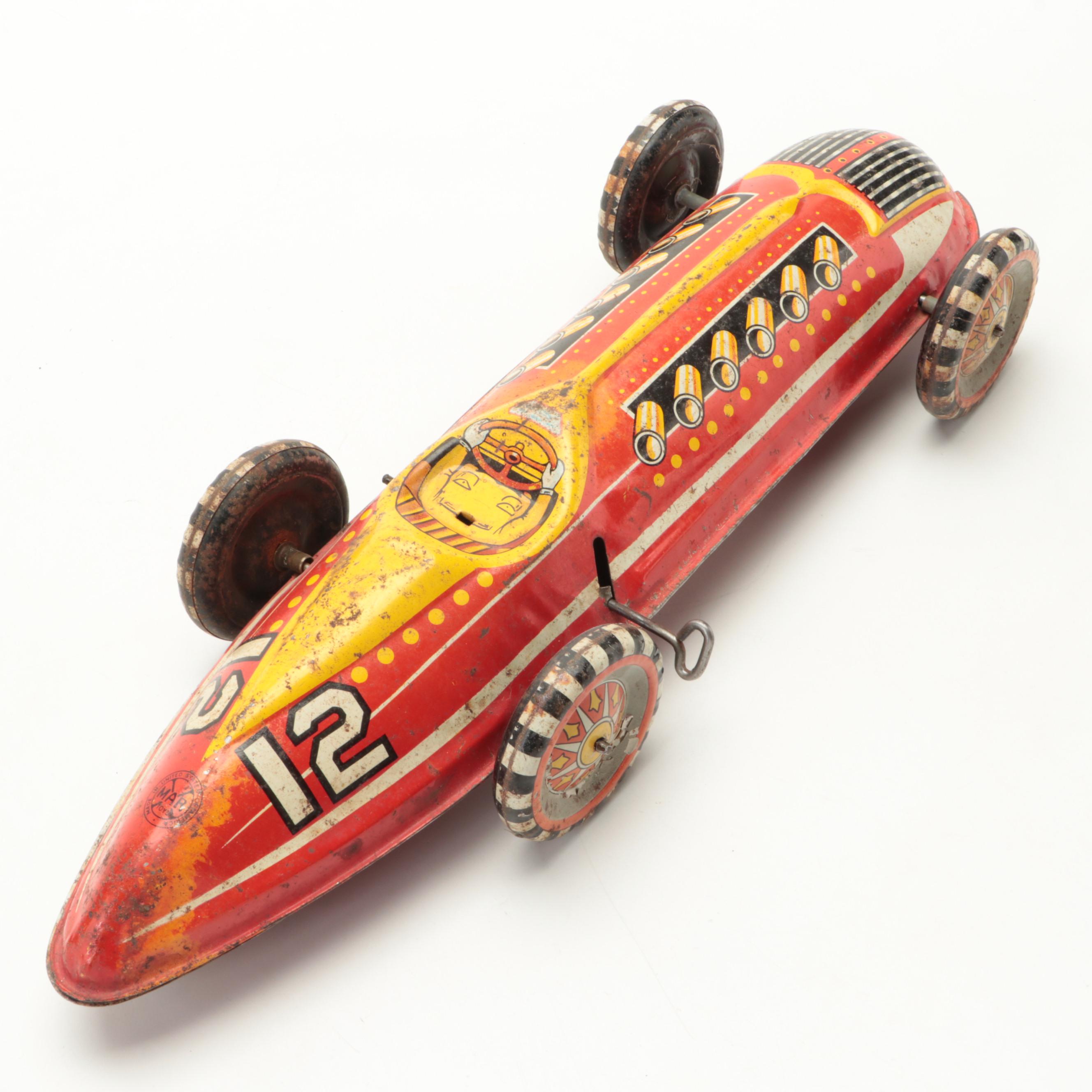 Marx Toys Tin Lithograph Roll-A-Tune with Marx Super Streamline Racer