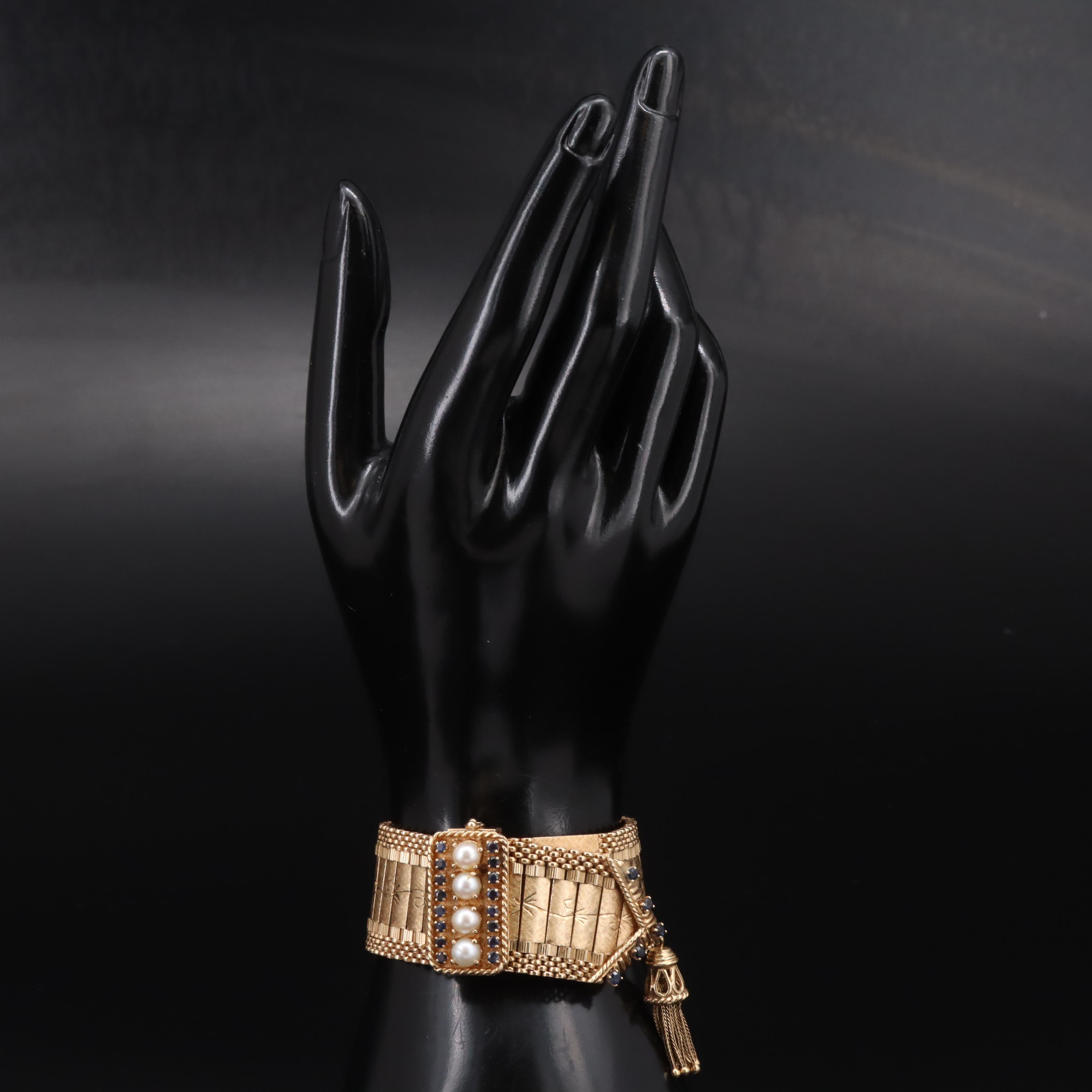 Vintage 14K Sapphire and Pearl Jarretière Bracelet and Jos Boillat Watch