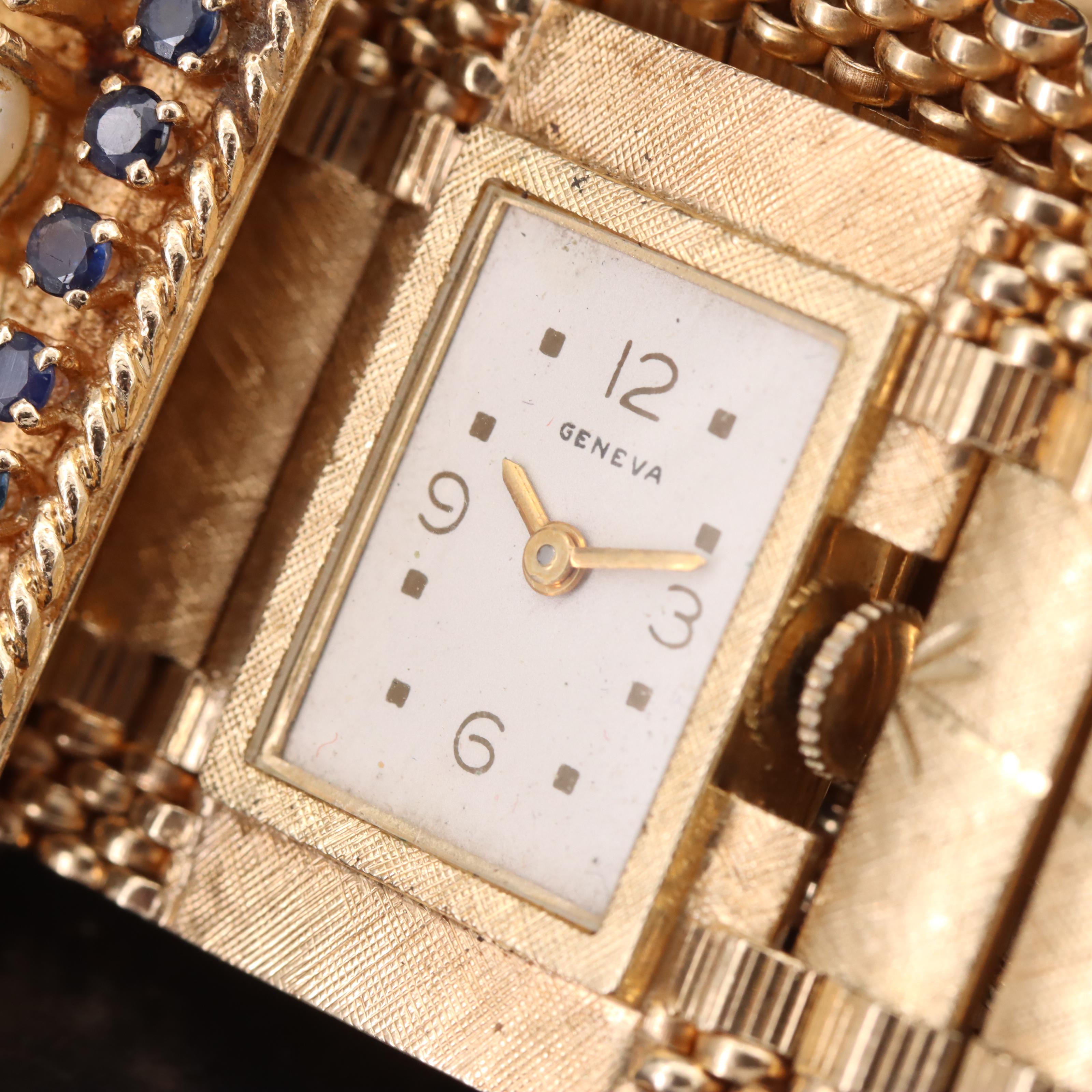 Vintage 14K Sapphire and Pearl Jarretière Bracelet and Jos Boillat Watch