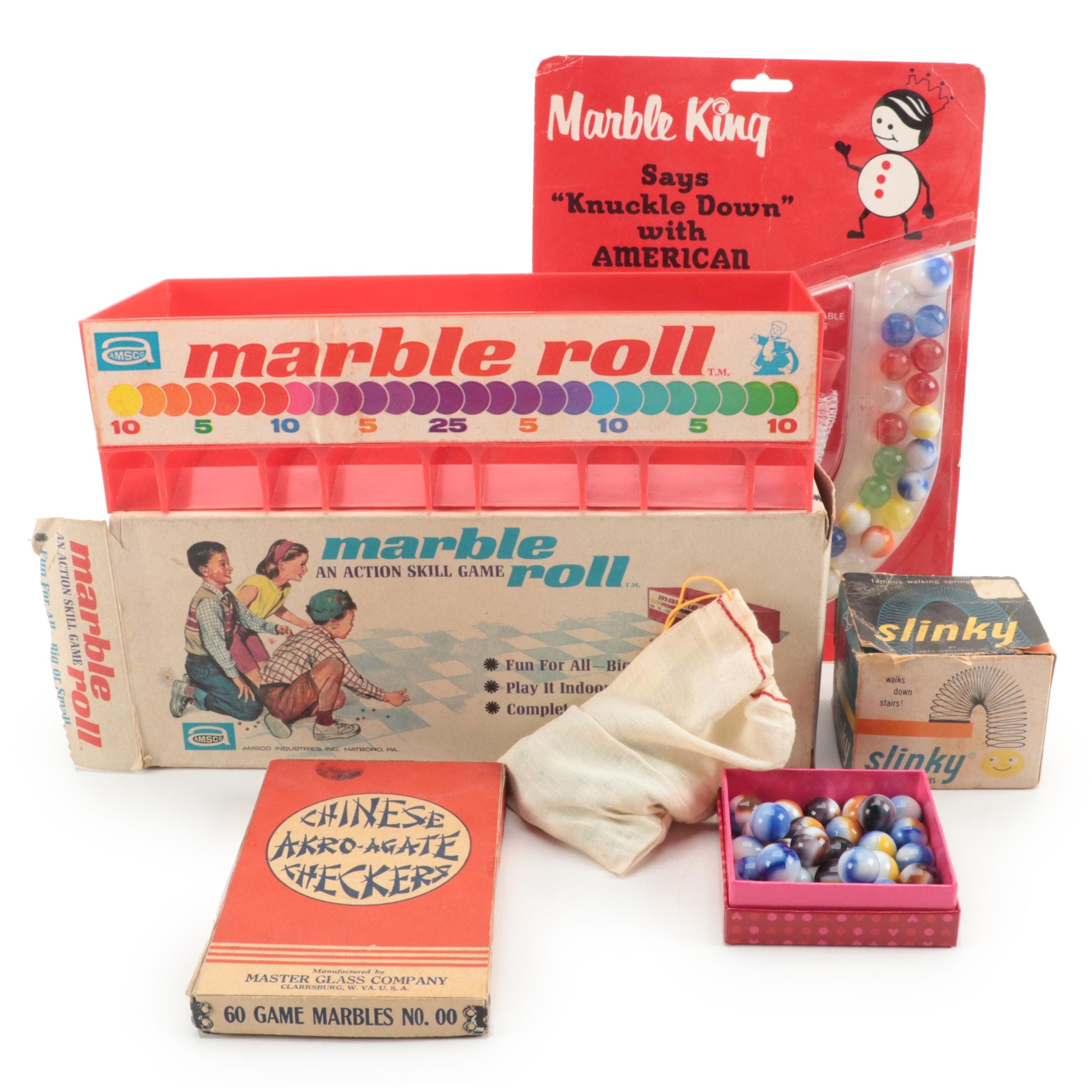 Marble King, Master Glass and Other Marbles, Marble Roll Game and Slinky