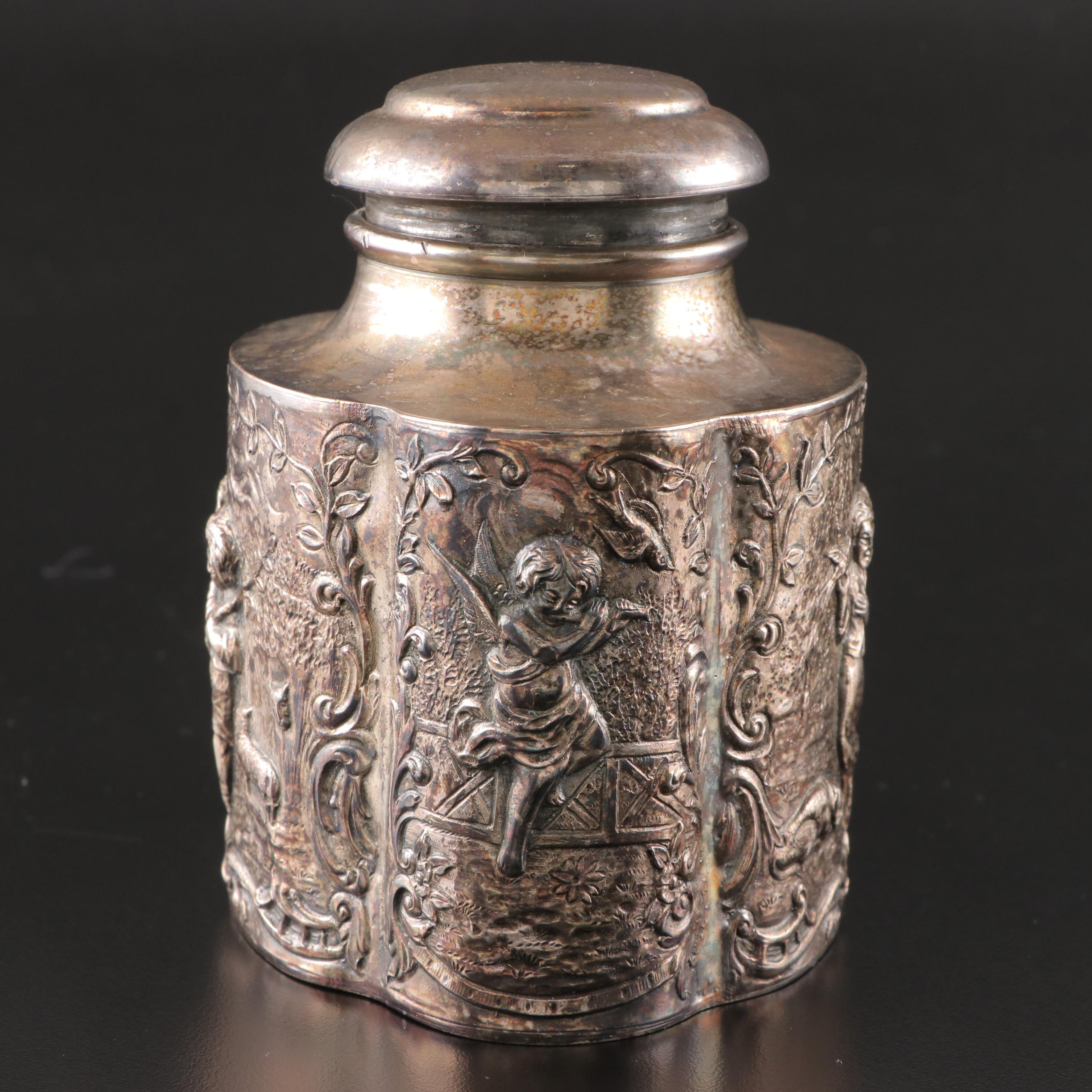 Dutch Baroque Style Silver Plate Tea Canister, Late 19th / Early 20th Century