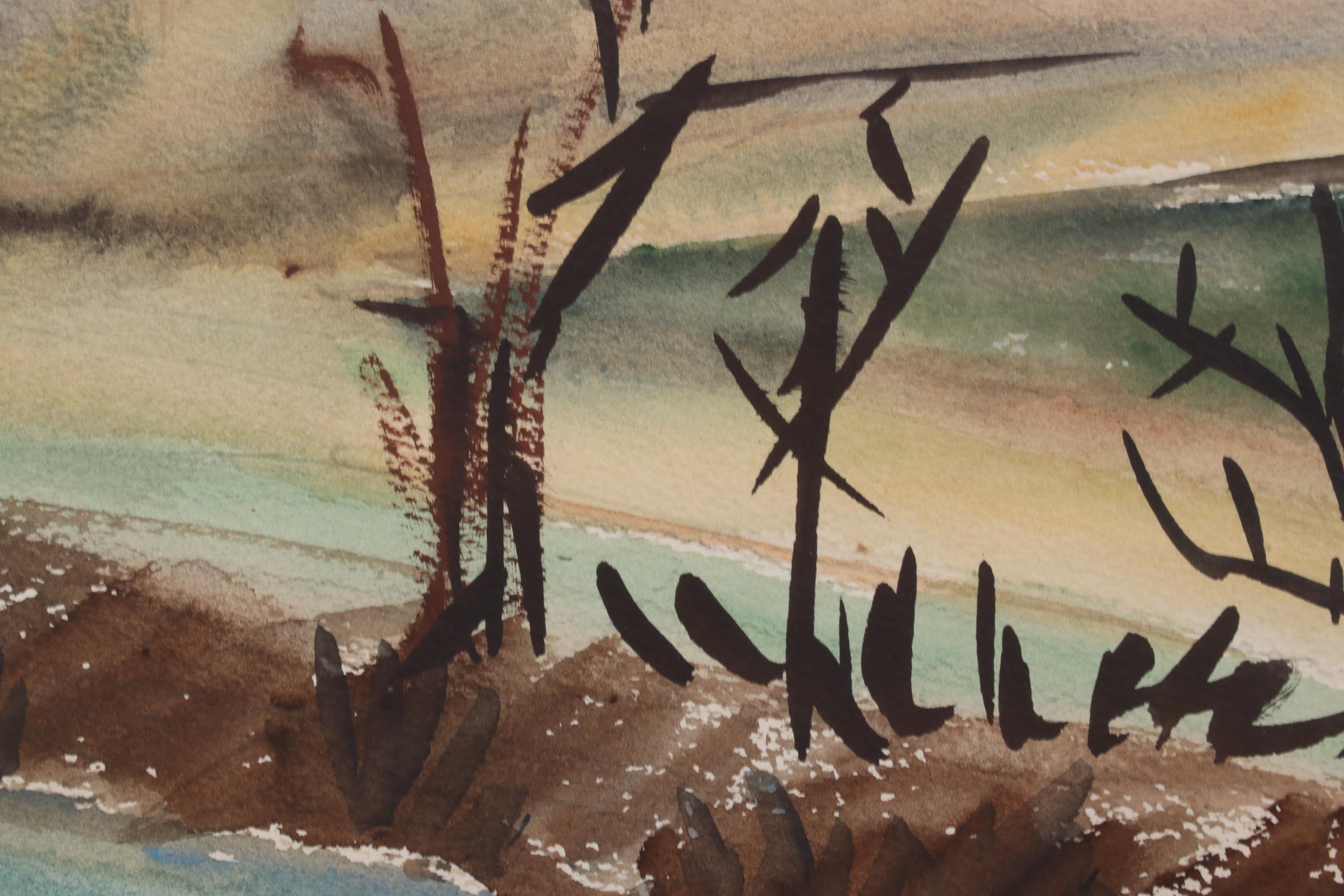 Emerson Burkhart Watercolor Painting of Rural Buildings, Mid-20th Century