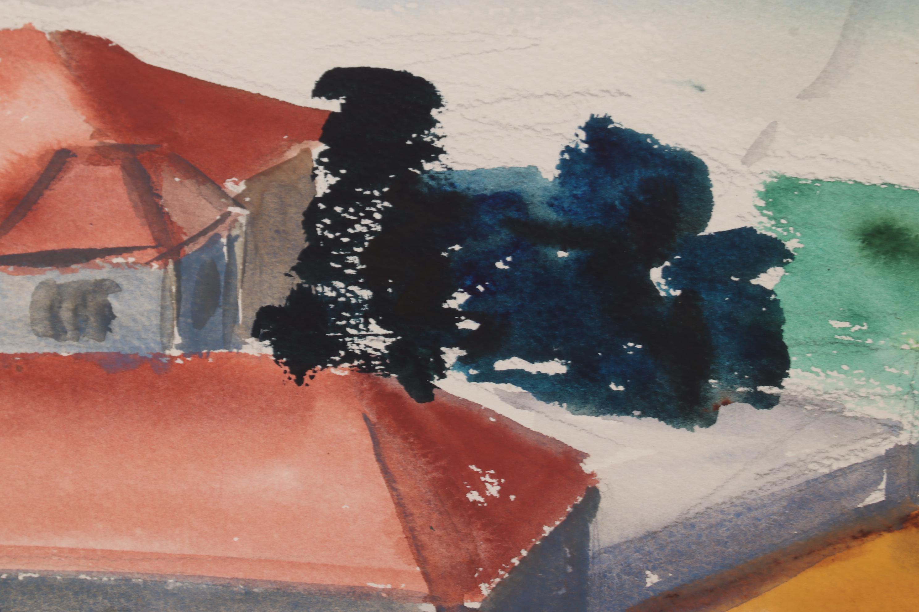 Emerson Burkhart Watercolor Painting of Rural Buildings, Mid-20th Century