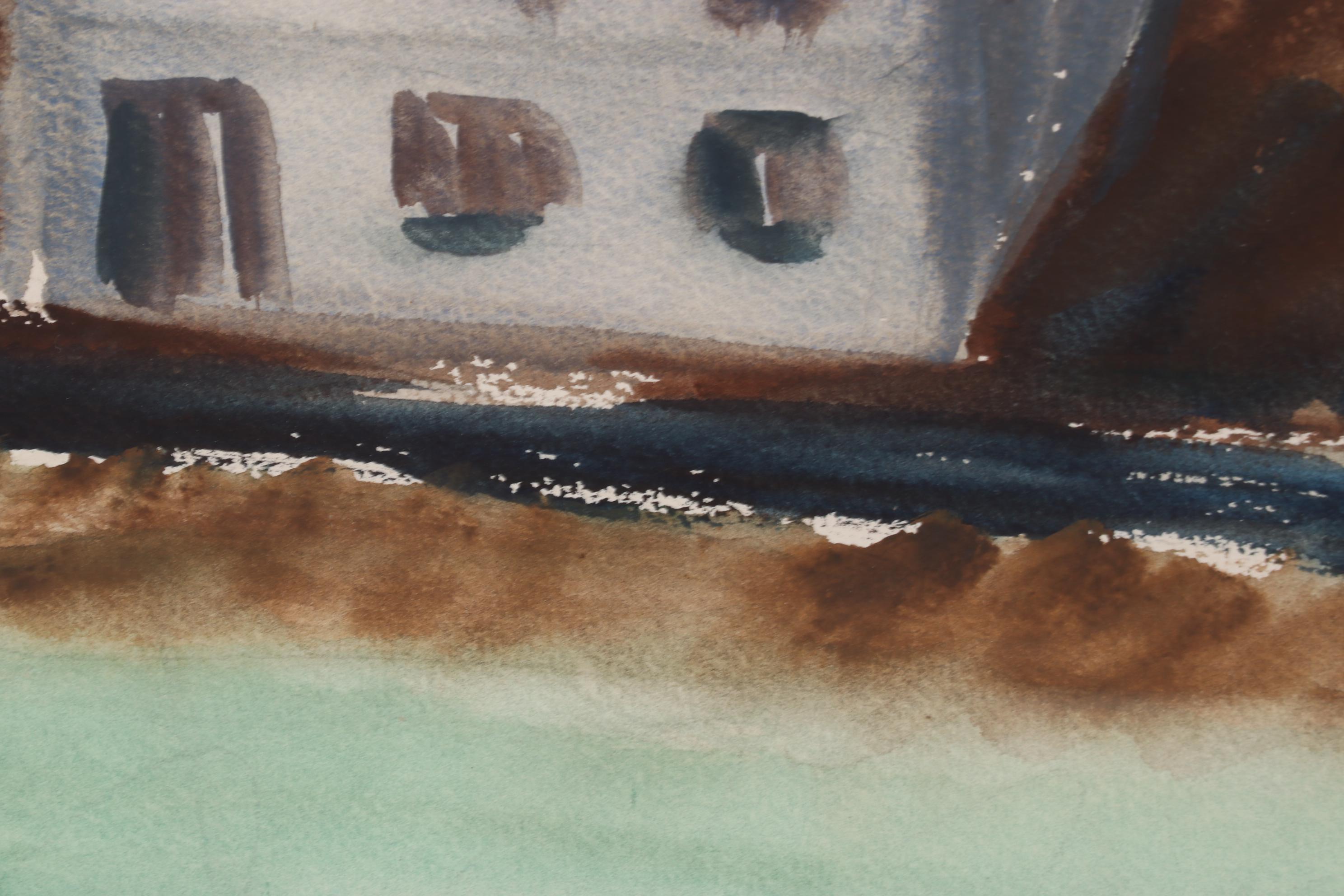 Emerson Burkhart Watercolor Painting of Rural Buildings, Mid-20th Century