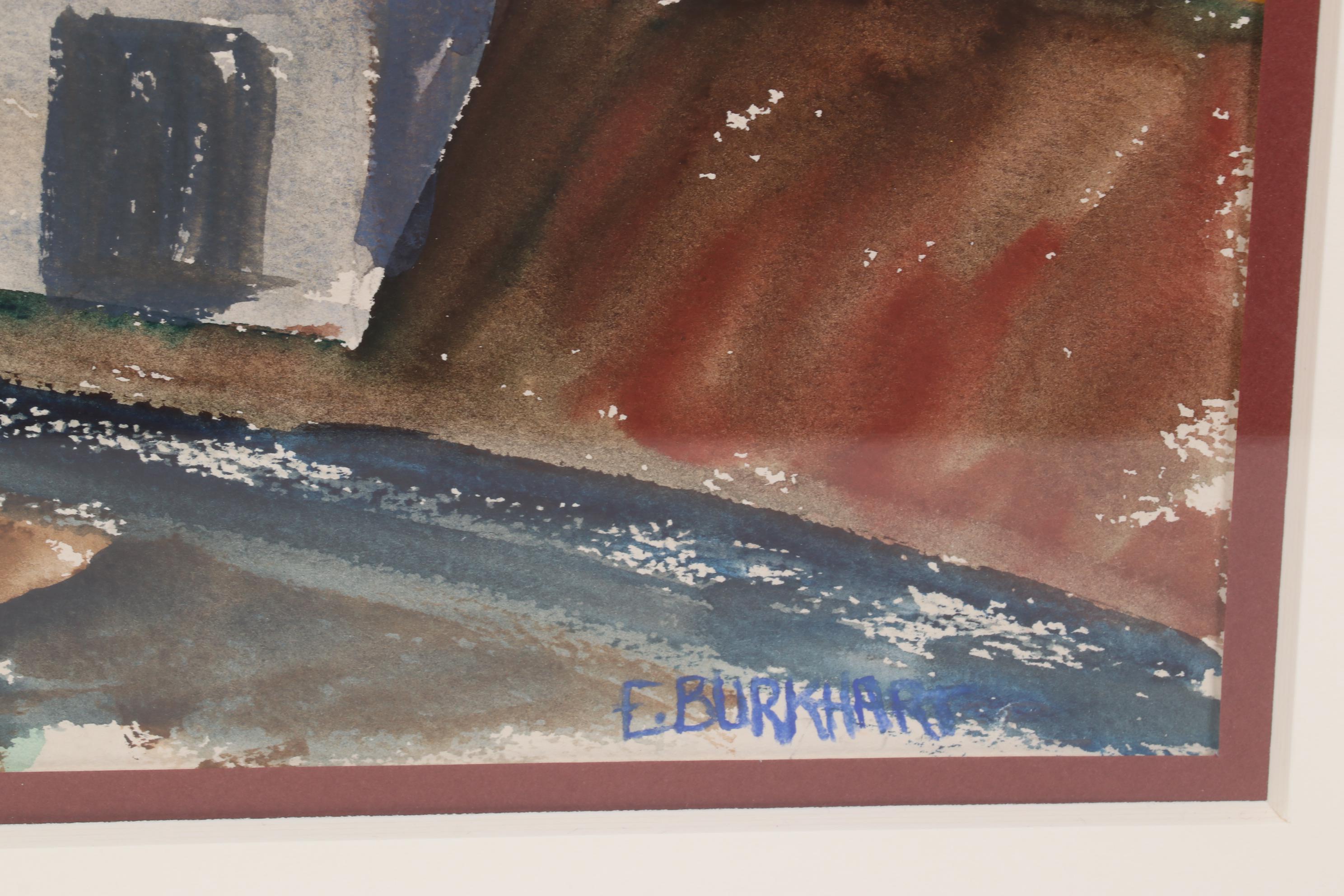 Emerson Burkhart Watercolor Painting of Rural Buildings, Mid-20th Century