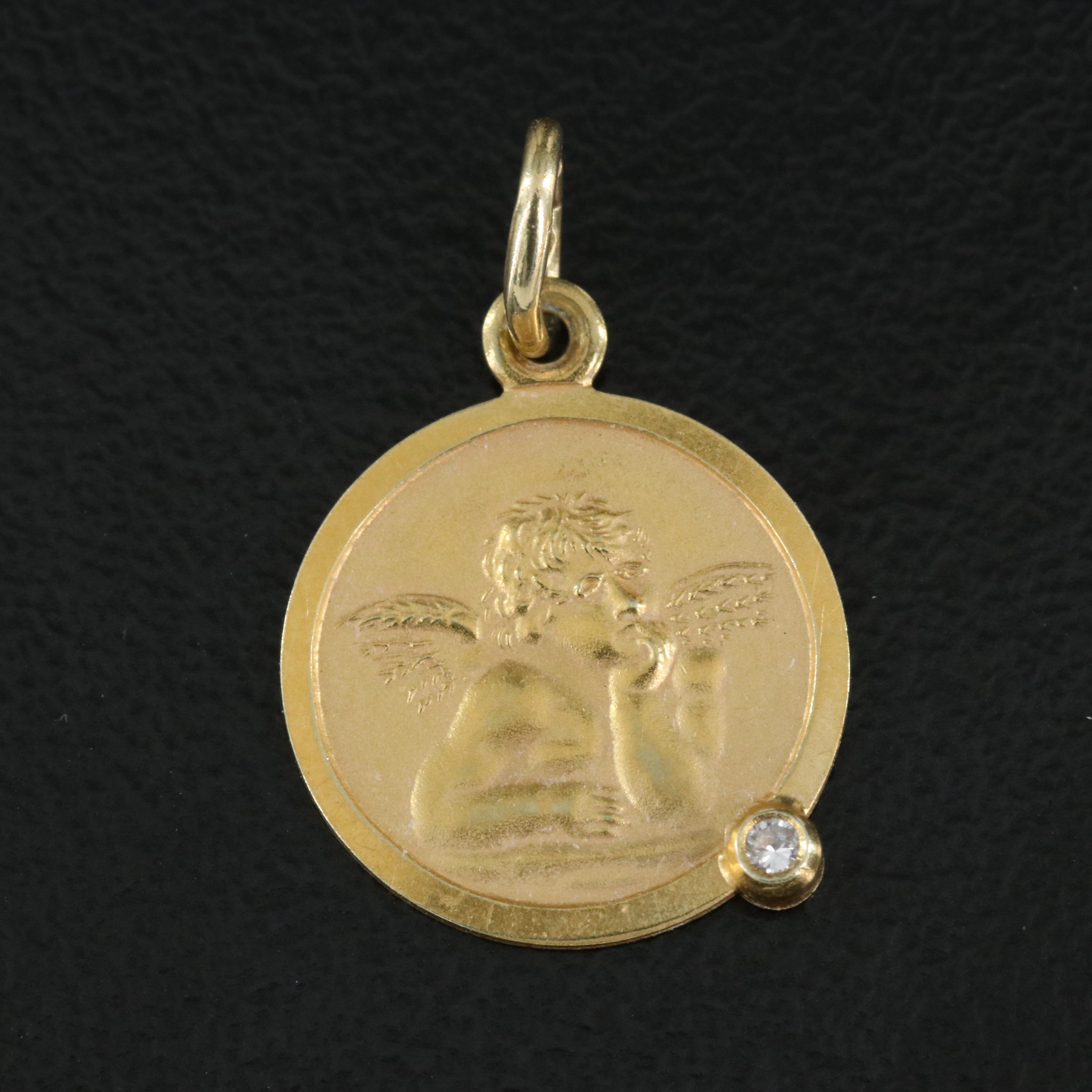 14K Diamond Guardian Angel Pendant