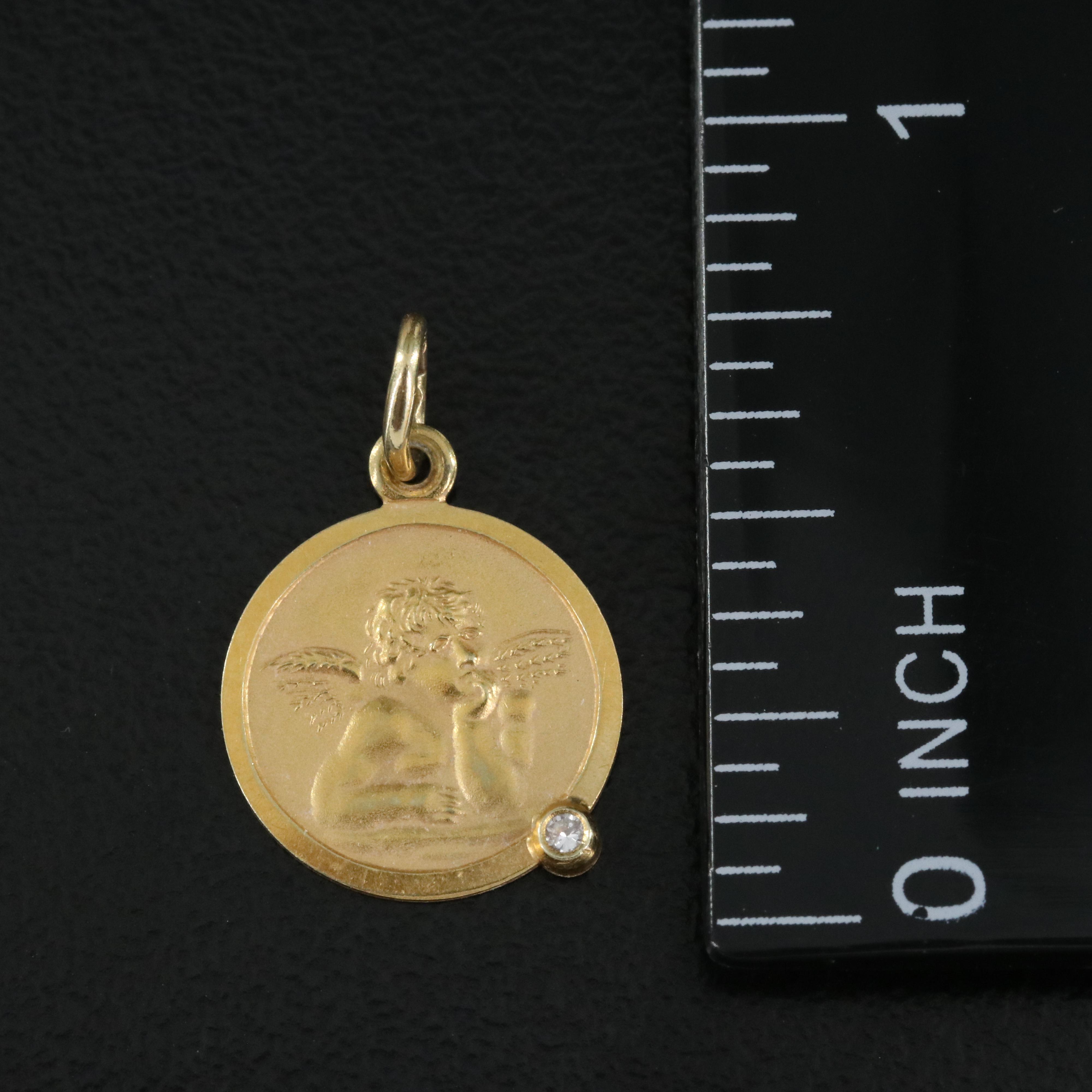 14K Diamond Guardian Angel Pendant