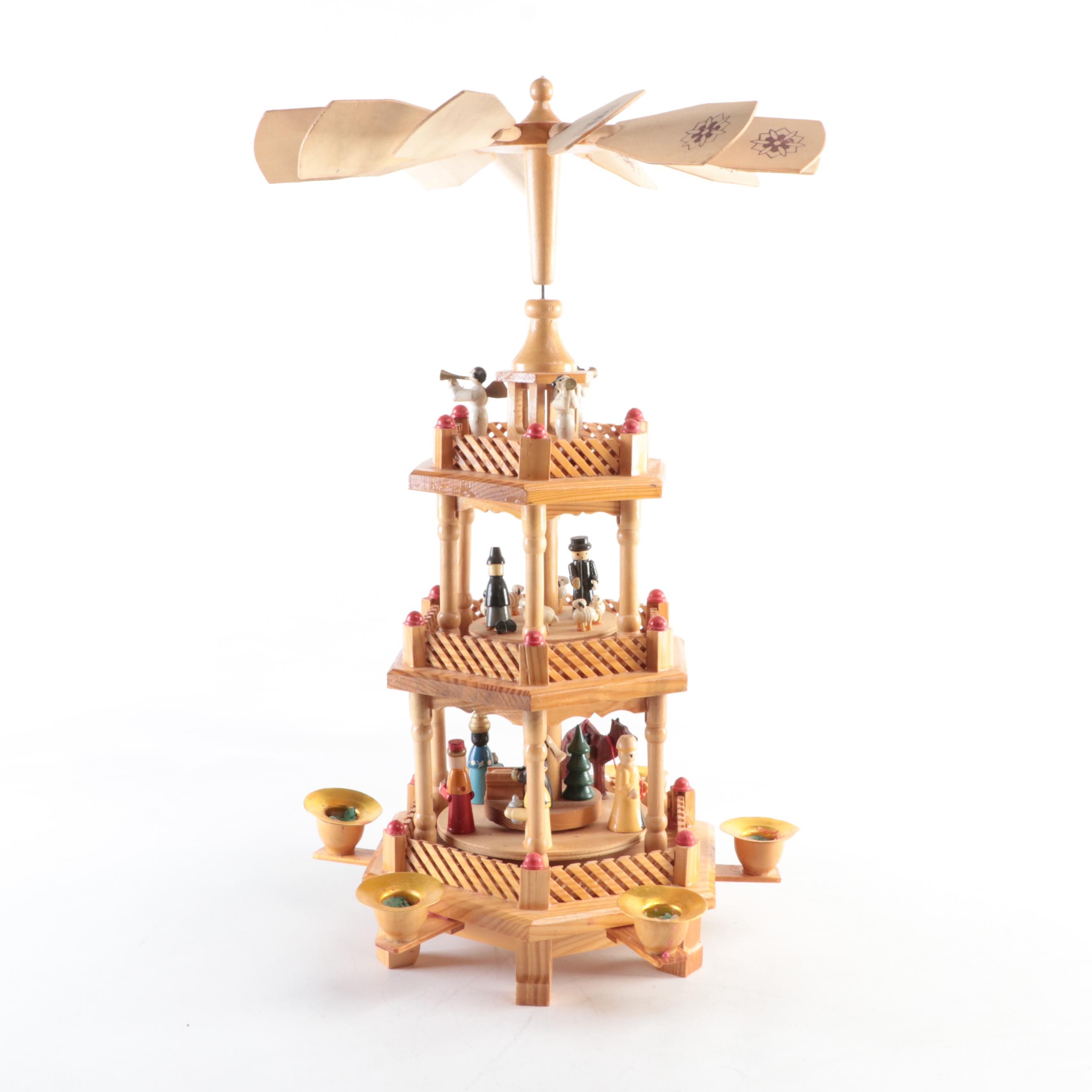 German Weihnachten Three Tier Candle Pyramid Nativity Carousel
