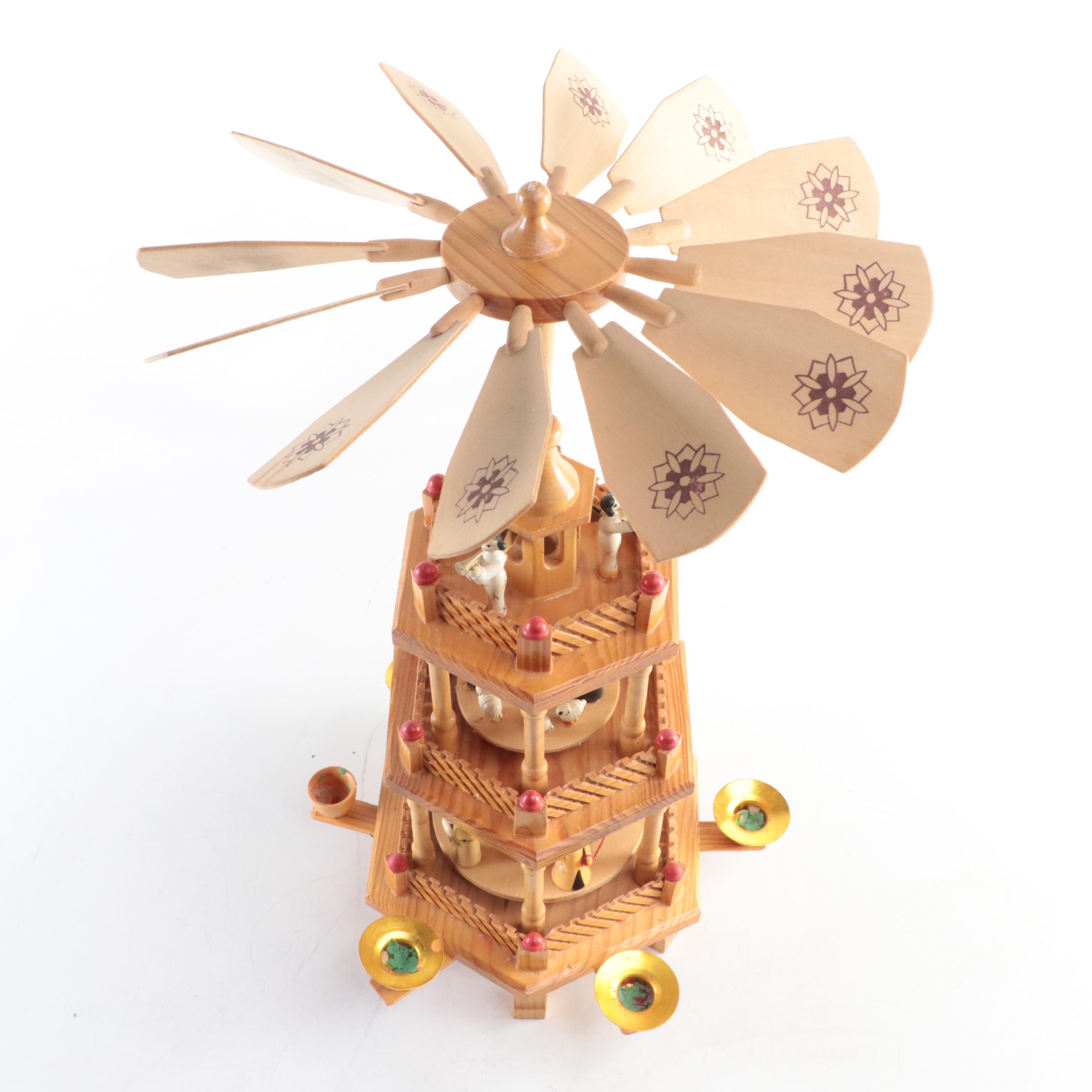 German Weihnachten Three Tier Candle Pyramid Nativity Carousel