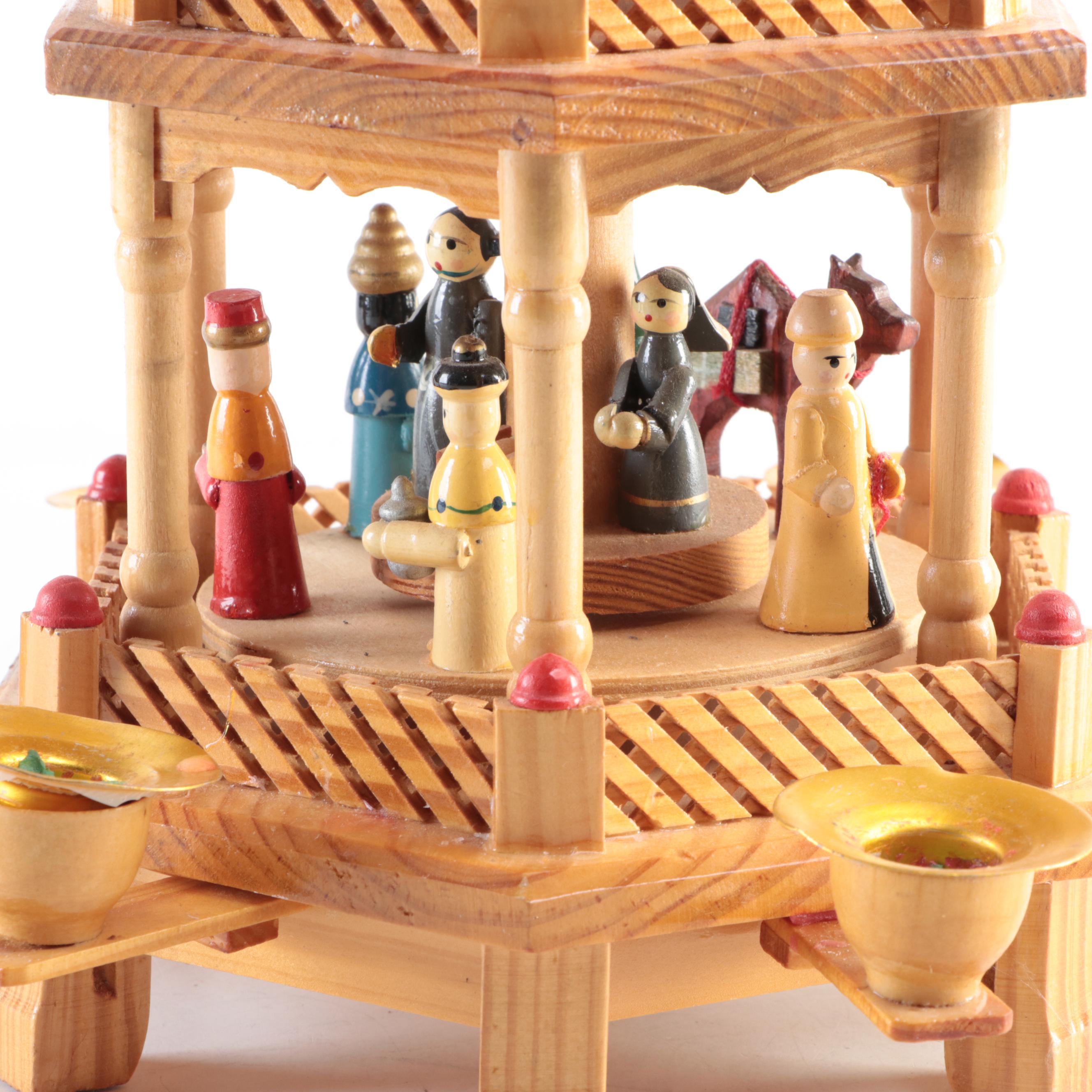 German Weihnachten Three Tier Candle Pyramid Nativity Carousel
