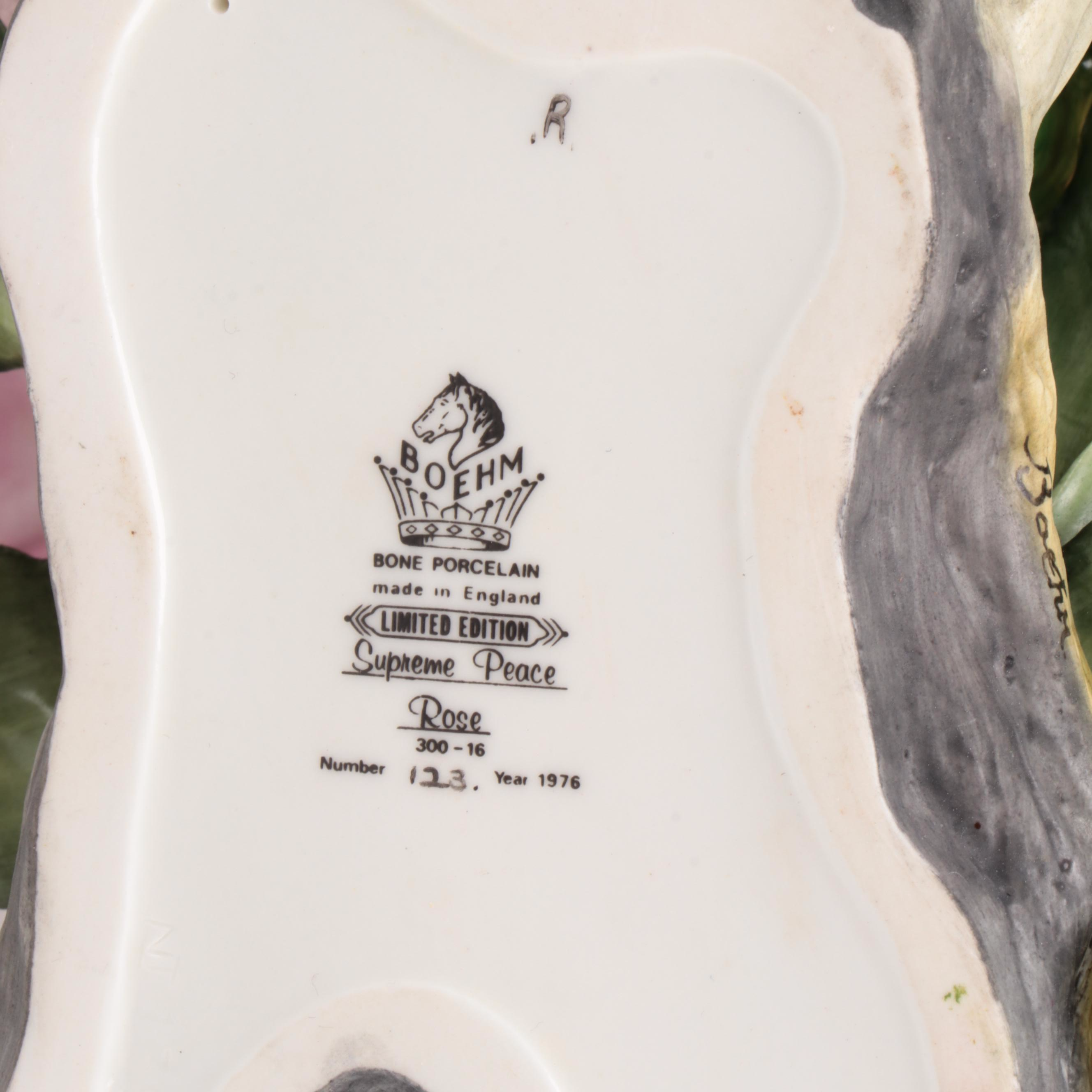 Boehm "Supreme Peace Rose" Limited Edition Bone China Figurine, 1976