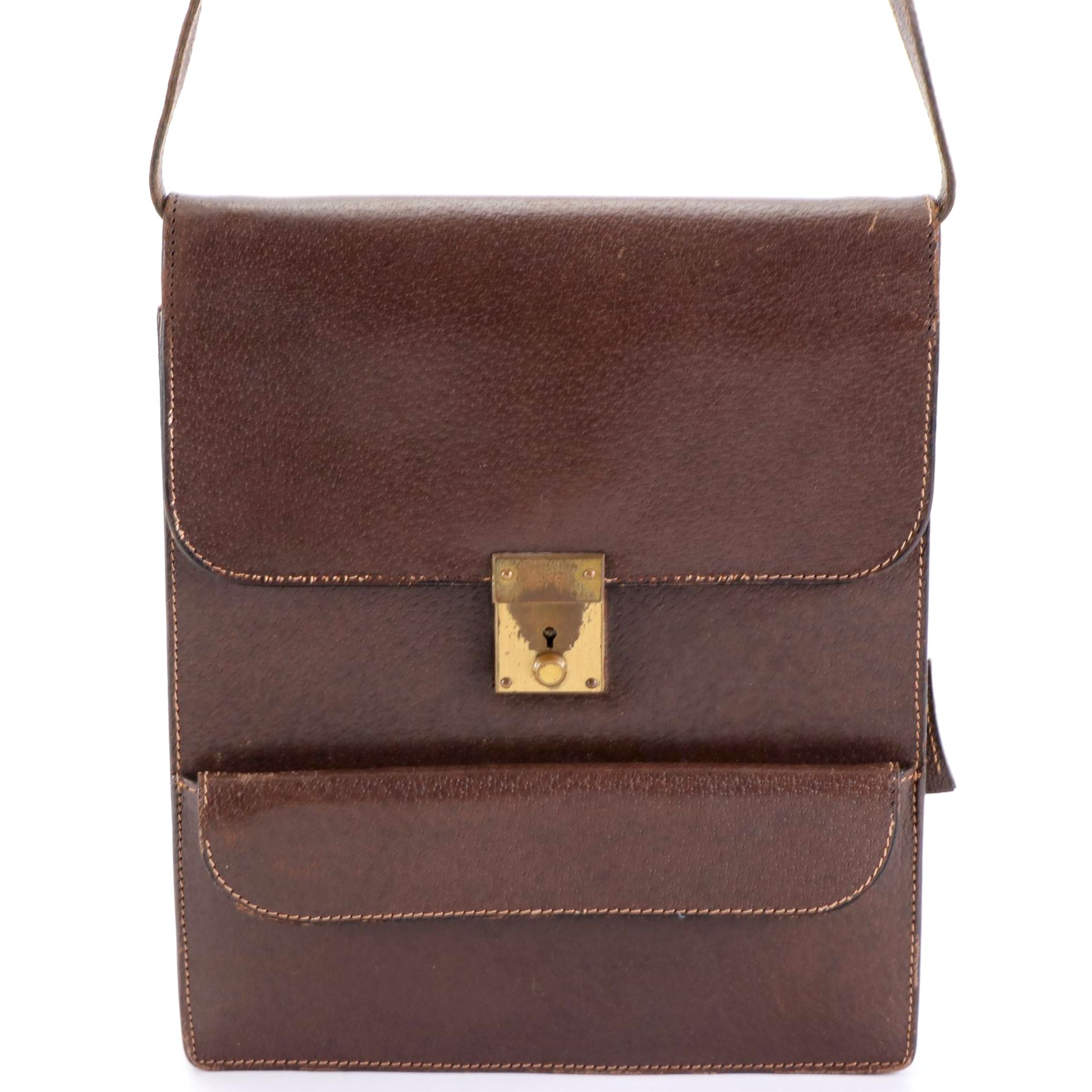 Gucci Crossbody Bag in Brown Cinghiale Leather with Push Lock