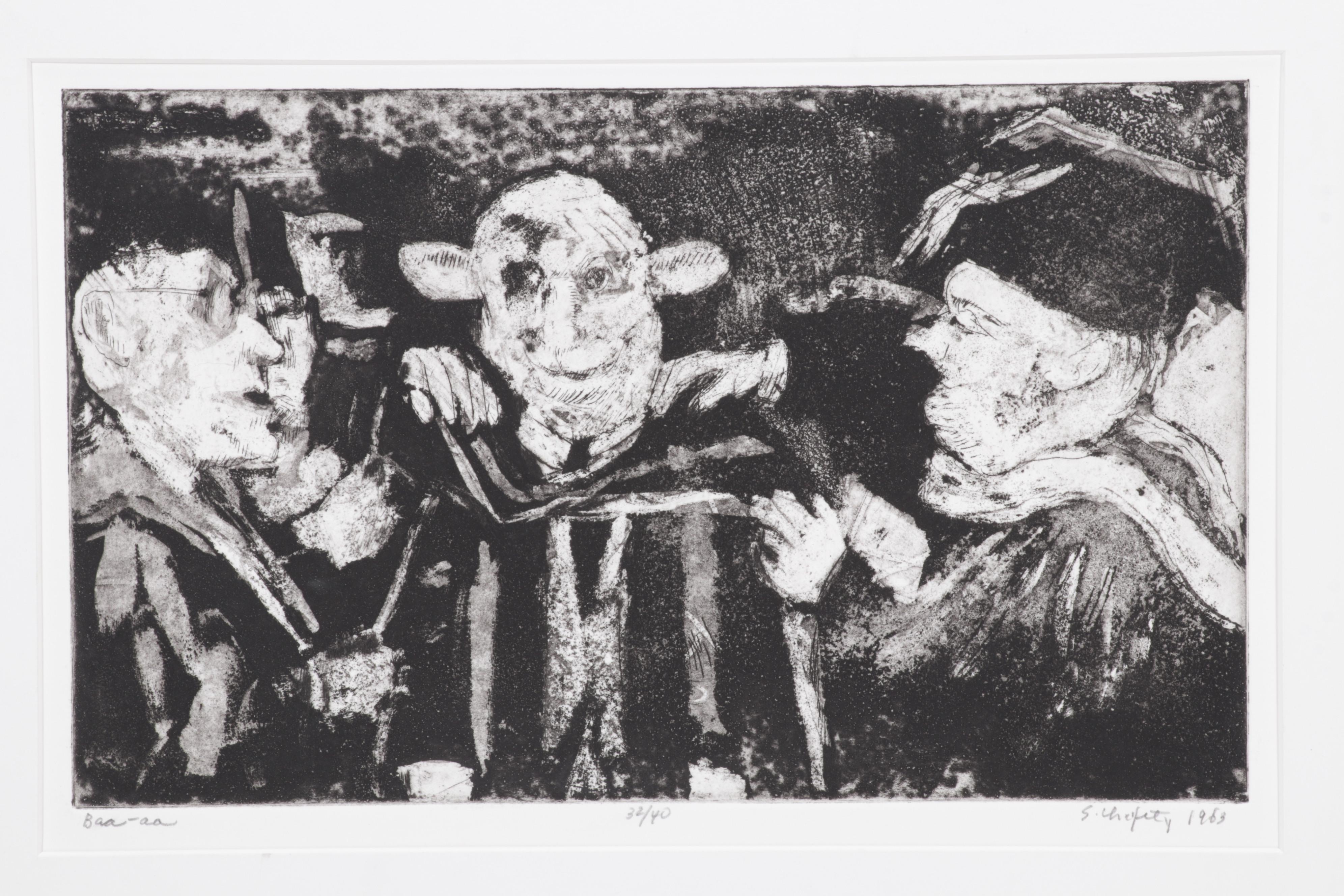 Sidney Chafetz Satirical Etching "Baa-aa," 1963