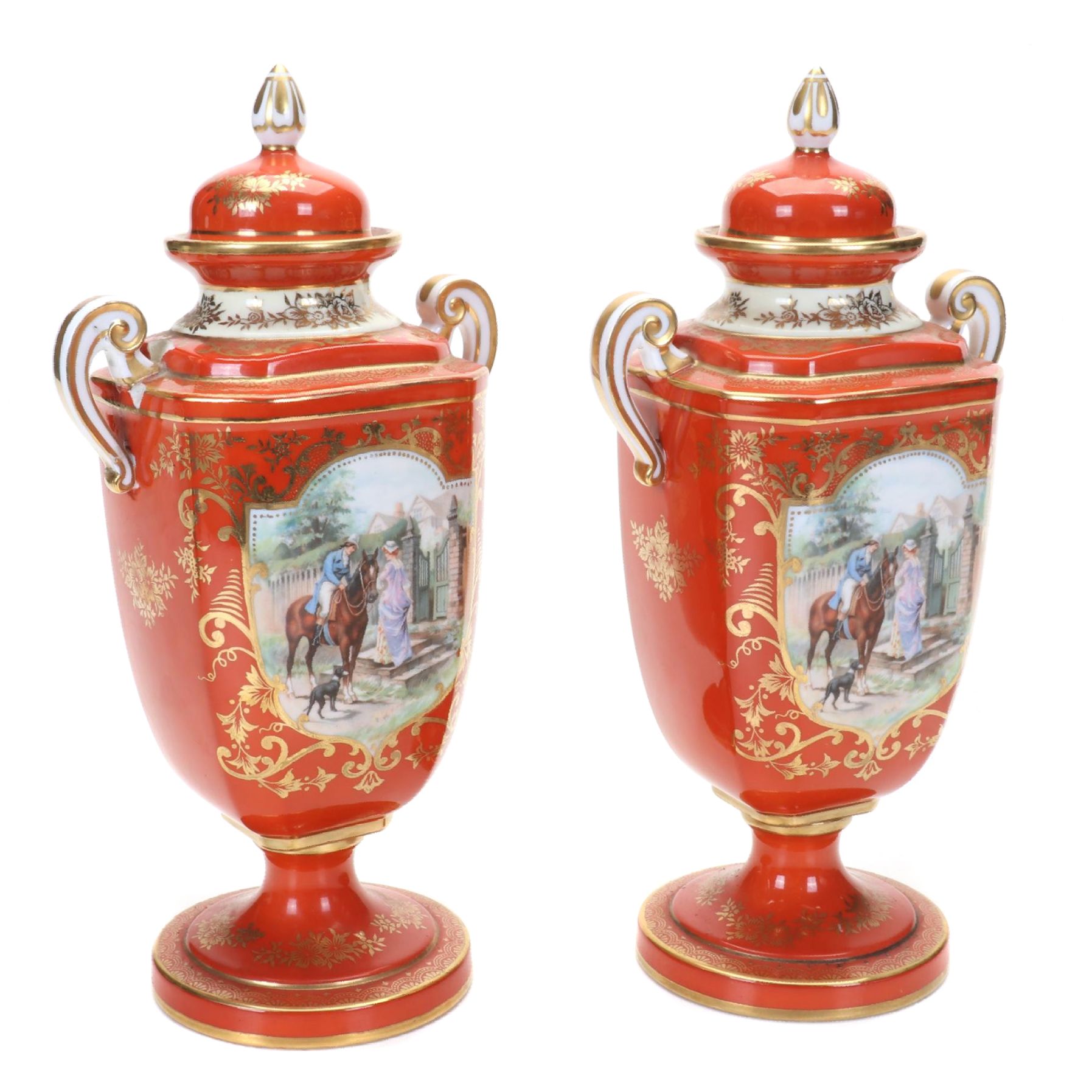 Pair of Noritake Morimura Brothers Hand-Painted Porcelain Urns, Early-Mid 20th C