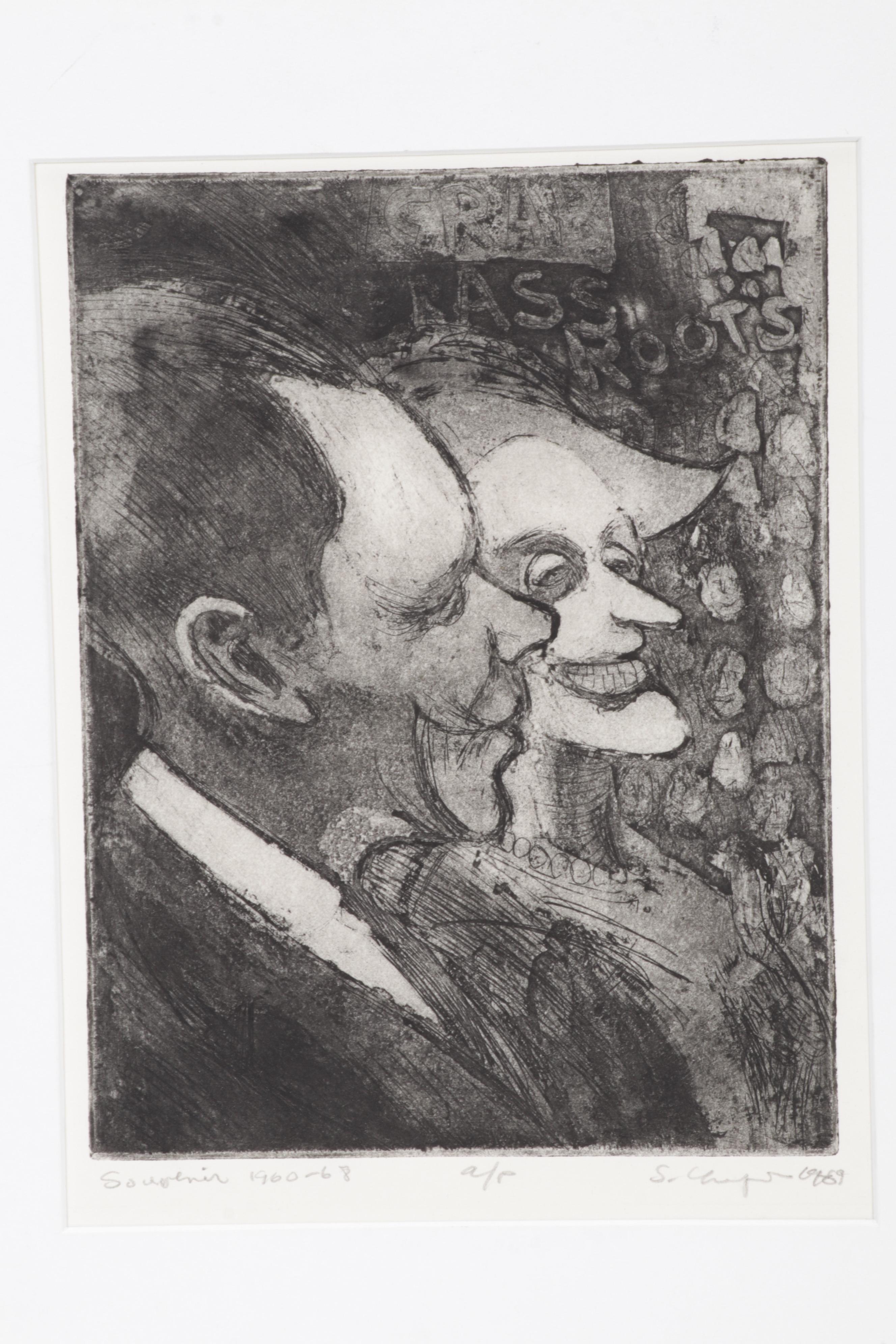Sidney Chafetz Etching with Aquatint "Souvenir 1960 - 68," 1969