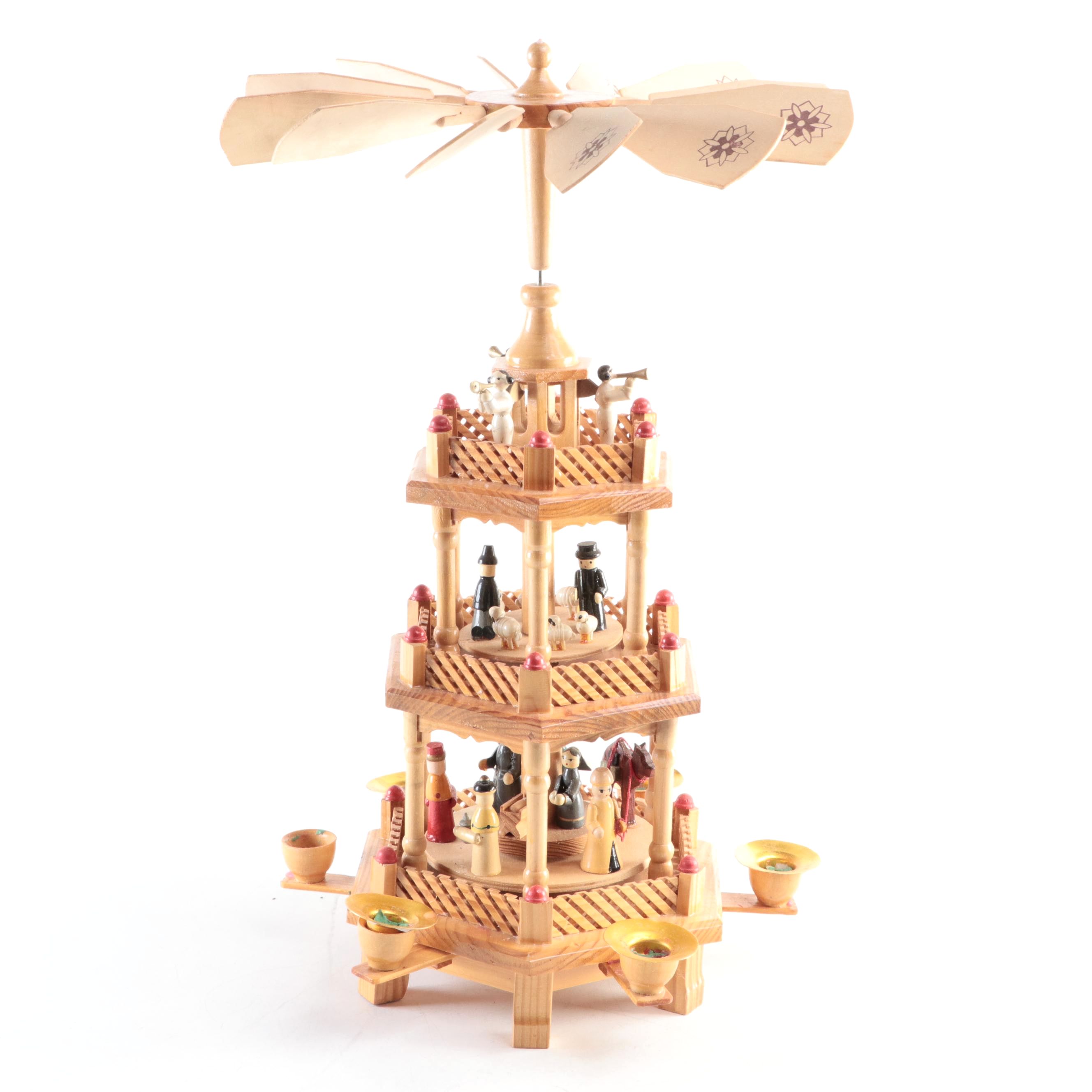 German Weihnachten Three Tier Candle Pyramid Nativity Carousel