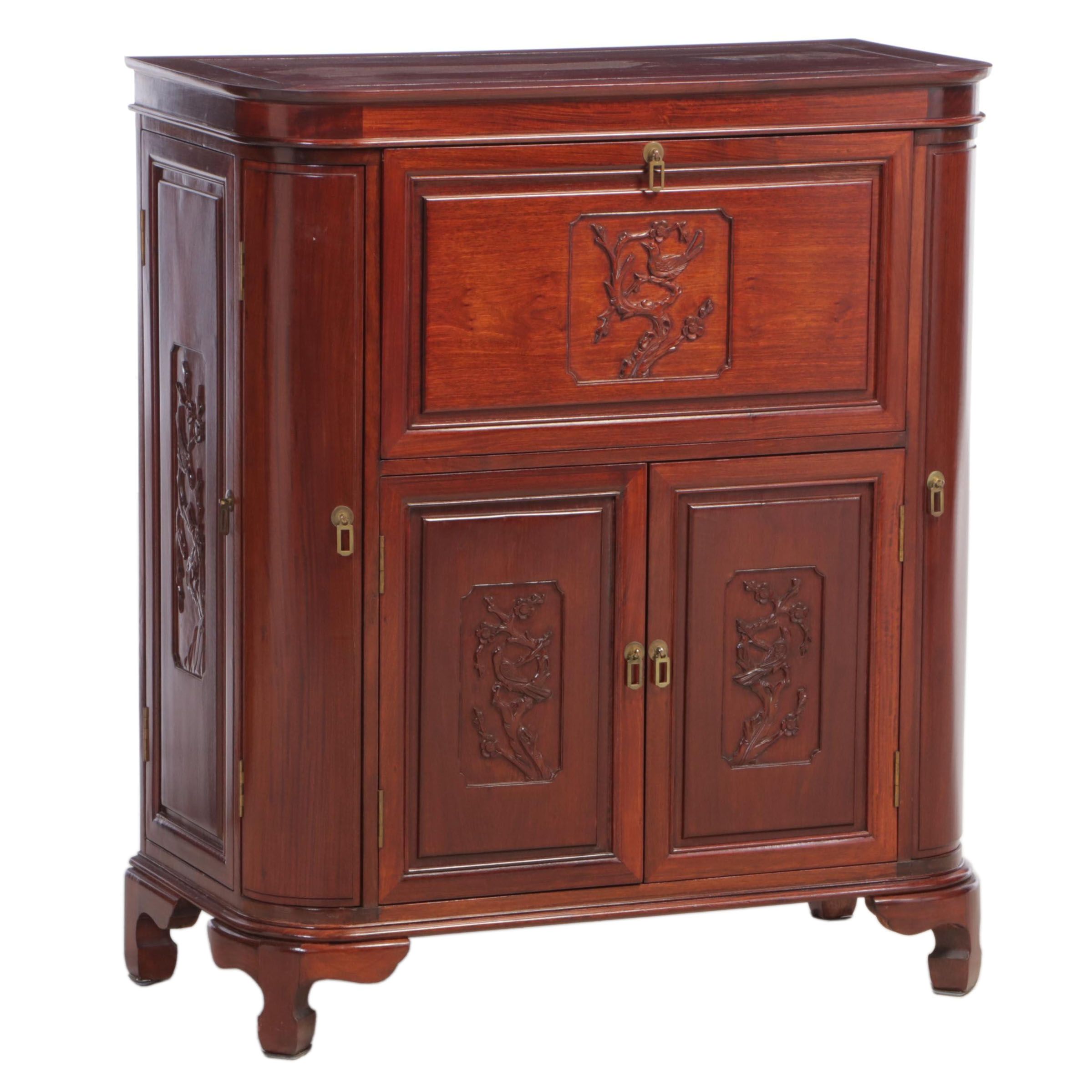 Chinese Carved Hardwood Dry Bar Cabinet
