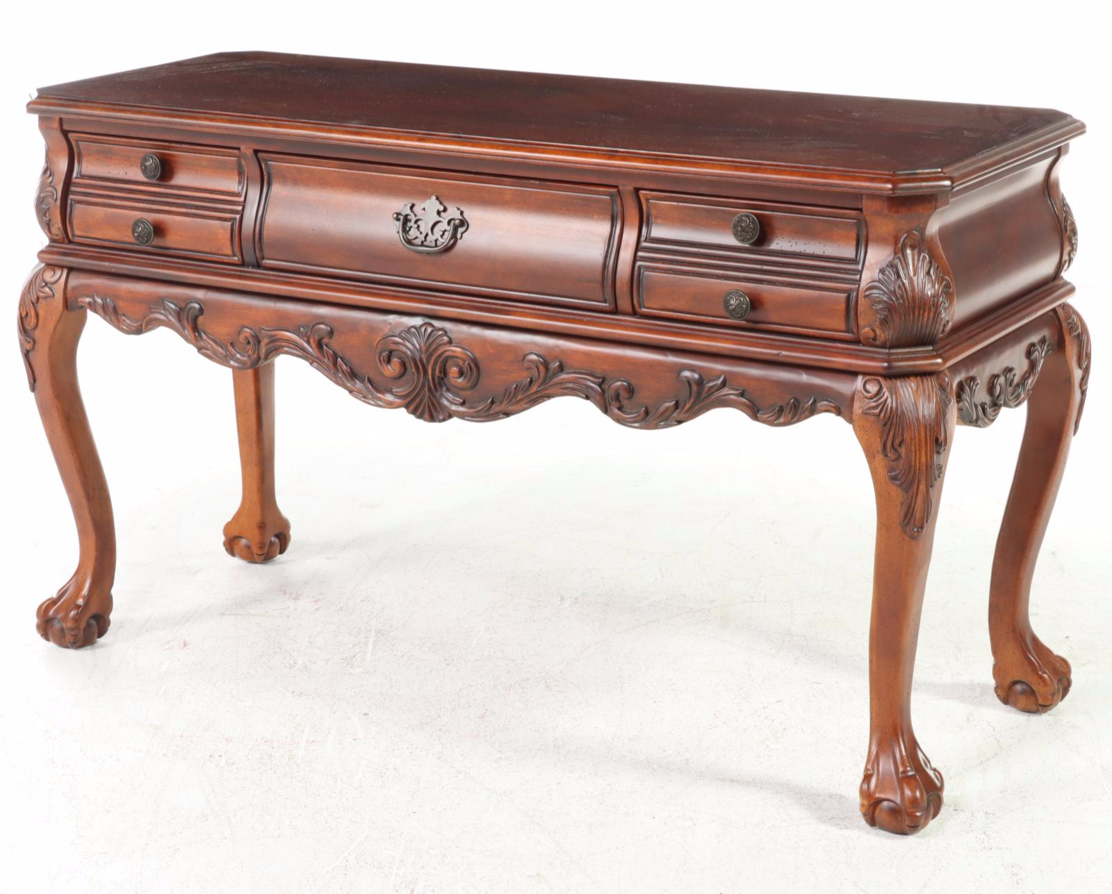 American Signature Chippendale Style Cherrywood-Stained Console Table