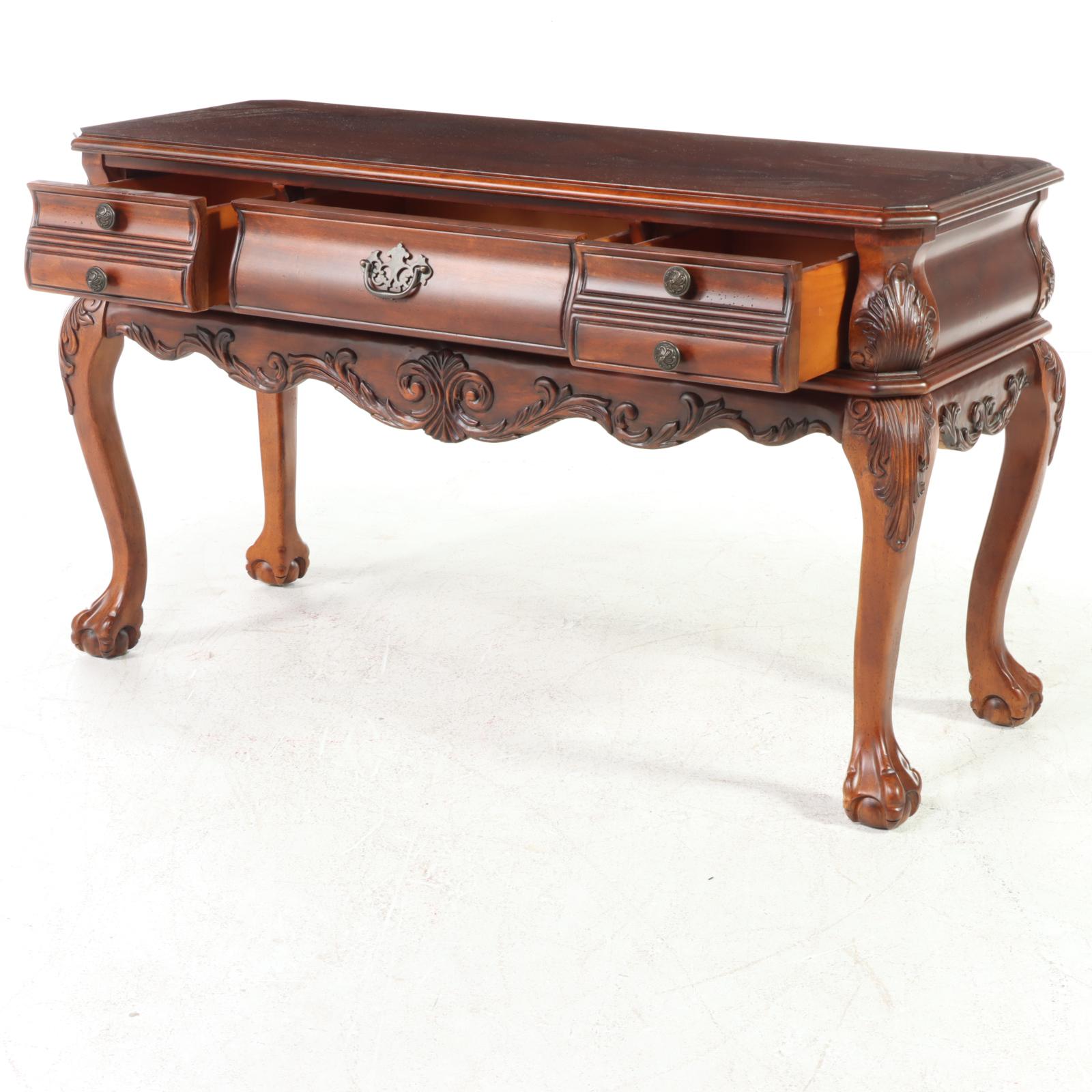 American Signature Chippendale Style Cherrywood-Stained Console Table