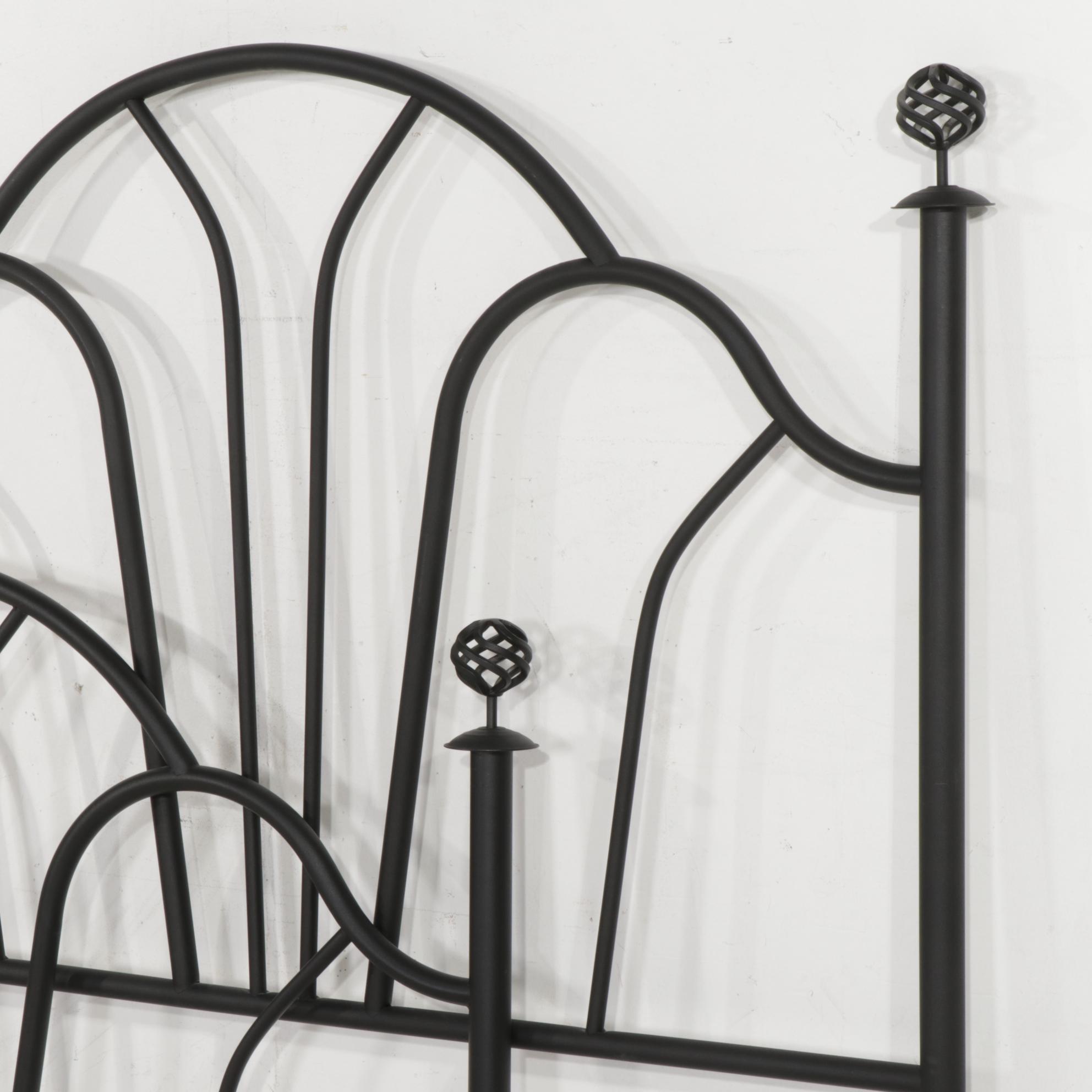 Black Tubular Metal Full Size Headboard and Foot Board