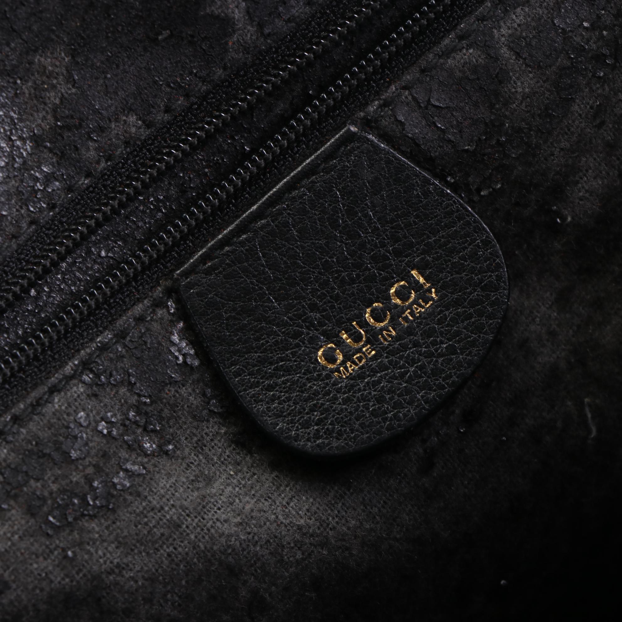 Gucci Domed Top Handle Bag in Black Leather with Bamboo Zip