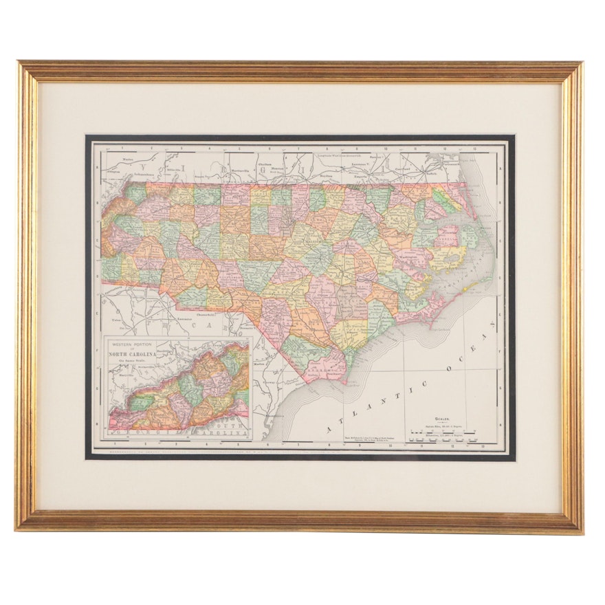 Rand, McNally & Co. Wax Engraving Map of North Carolina, Circa 1895