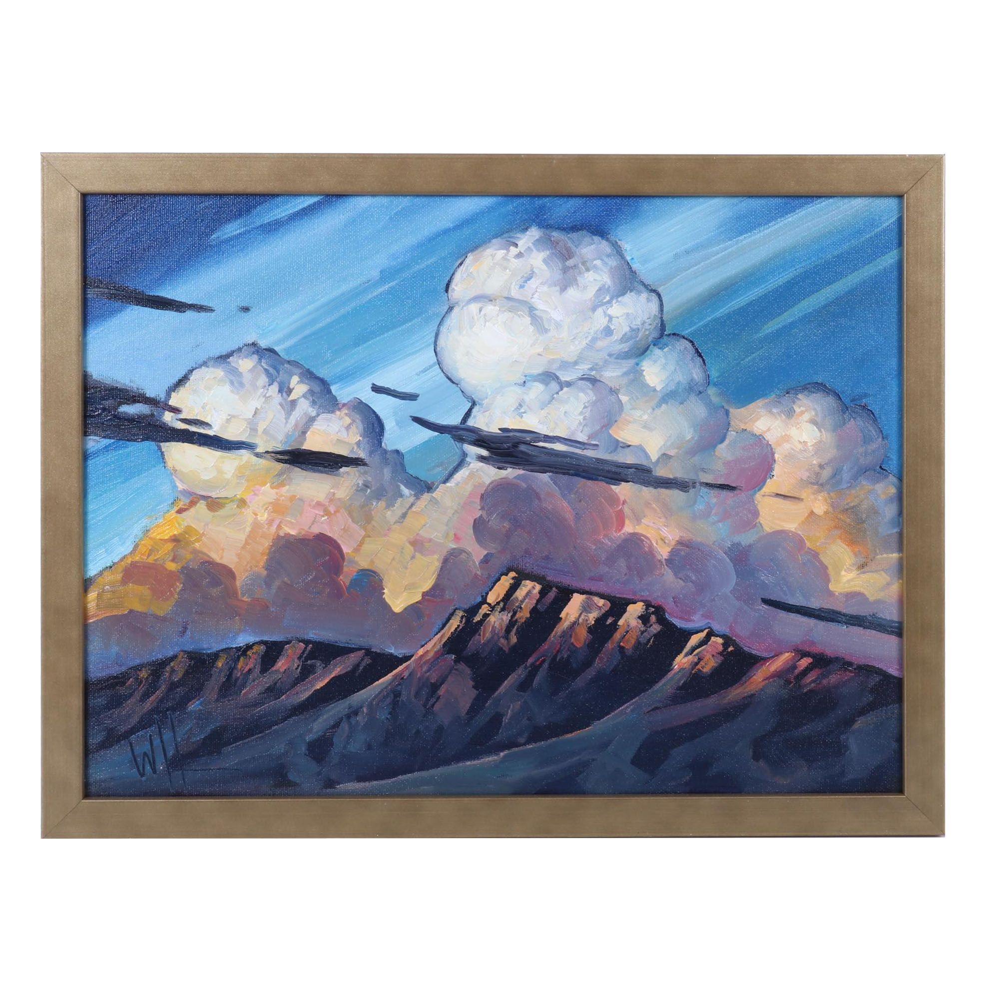 William Hawkins Oil Painting of Clouds Billowing Over Southwest Mountains, 2022