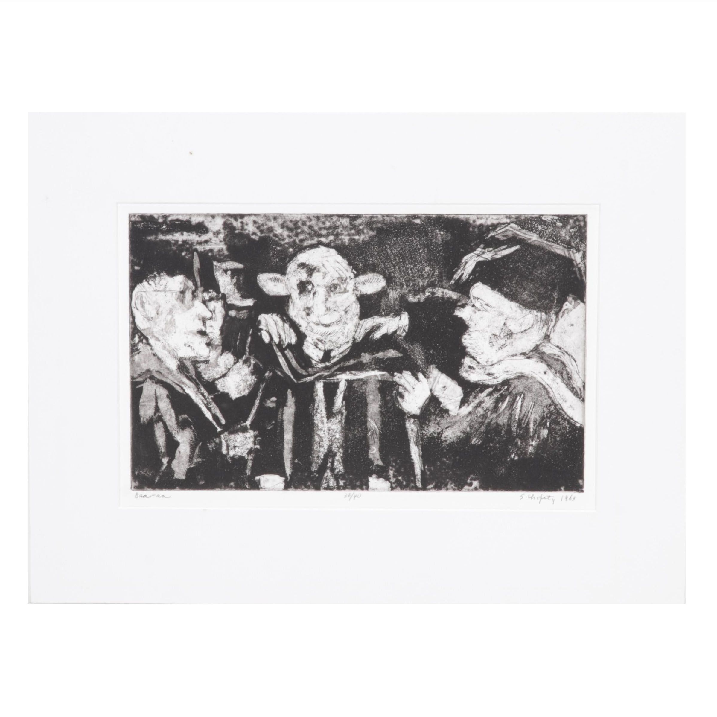 Sidney Chafetz Satirical Etching "Baa-aa," 1963